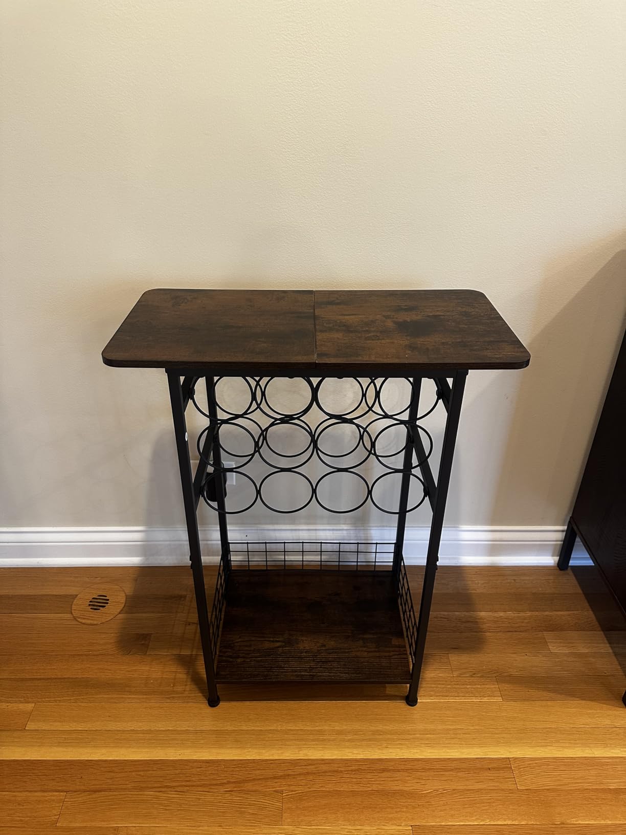 3-Tier Wine Rack Freestanding Floor Cabinet Corner Bar Cabinet Bar Cart,12 Individual Wine Storage Bottle Compartments Corner Bar Cabinet Holder,Wood + Black Frame Liquor Cabinet customer photo 1