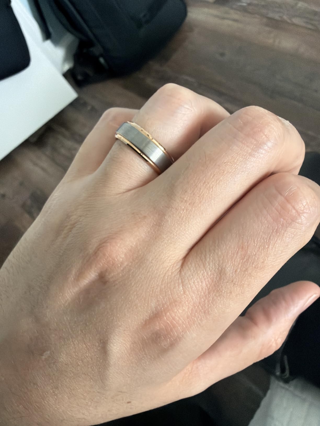 Mens Brushed Wedding Band, Two Tone Matte Step Edges/Pipe Cut, Tungsten Carbide Anniversary Promise Rings Comfort Fit customer photo 2