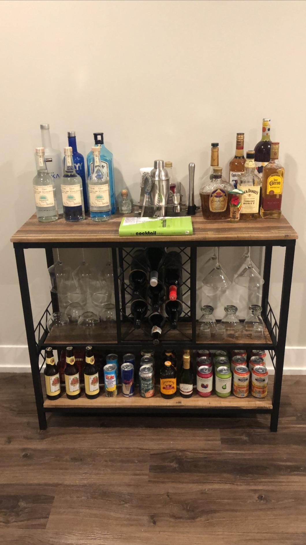 O&K FURNITURE Home Bar Table with Wine Racks, 3 Tier Wine Bar Table with Glass Holders, Wine Cabinet with Open Shelf, Liquor Bar Coffee Bar Table for Living Room Kitchen, Gold customer photo 2