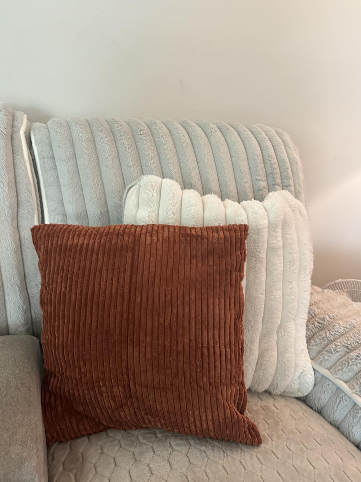 Fancy Homi 2 Packs Rust Boho Decorative Throw Pillow Covers 18x18 Inch for Couch Bed Sofa, Farmhouse Fall Home Decor, Soft Corss Corduroy Patchwork Textured Terracotta Accent Cushion Case customer photo 1