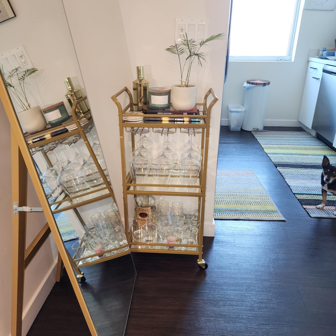 VASAGLE Bar Cart, Home Bar Serving Cart, Small Bar Serving Cart with 3-Tier Shelf, Wine Holders, Glass Holders, Mini Bar Cart for Small Spaces, Kitchen, Dining Room, Living Room, Pale Gold customer photo 1