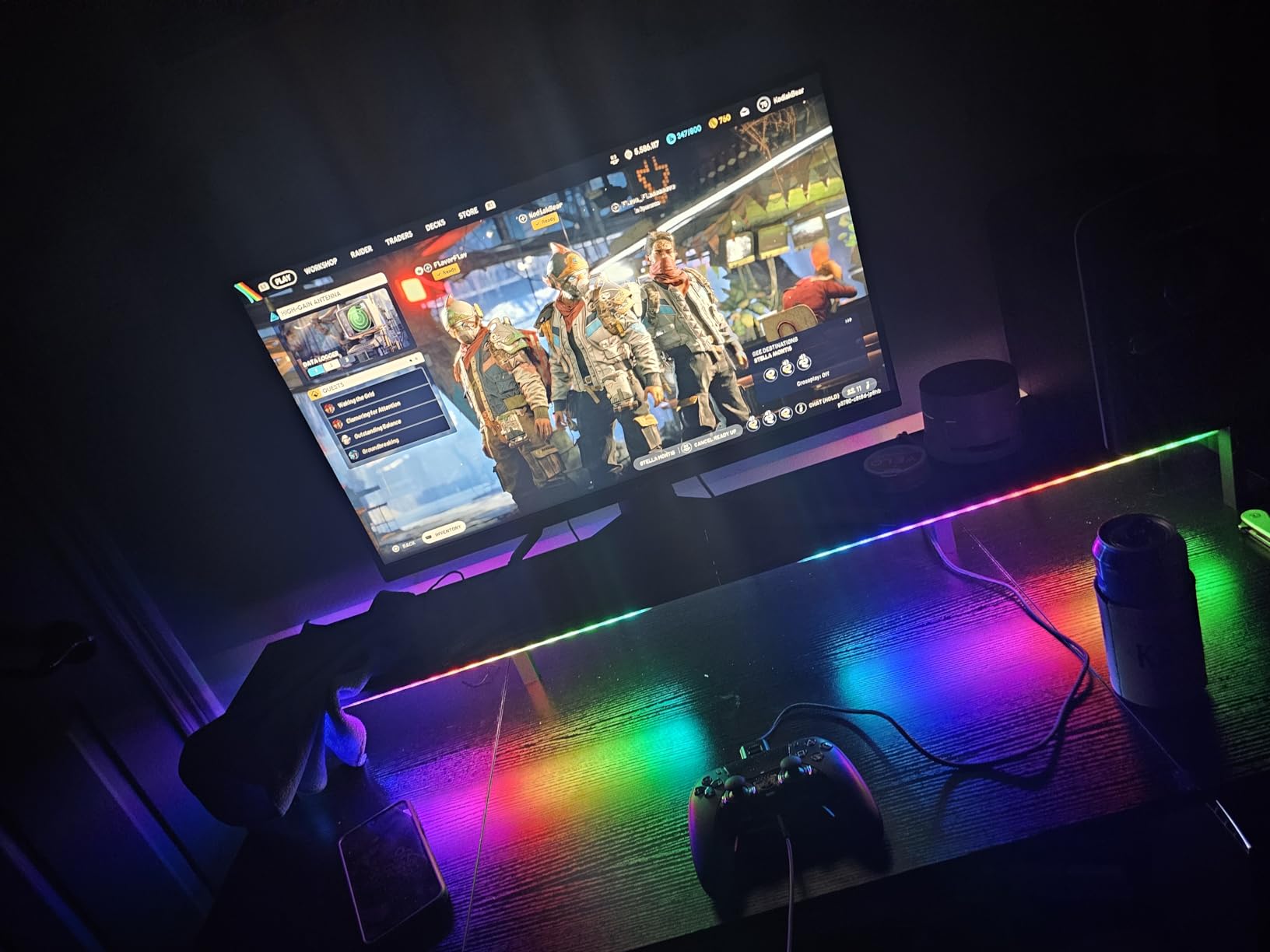 ODK 48 inch Gaming Desk with LED Lights, Computer Desk with Monitor Stand & Storage Shelves, CPU Stand, Home Office Desk, Black customer photo 1