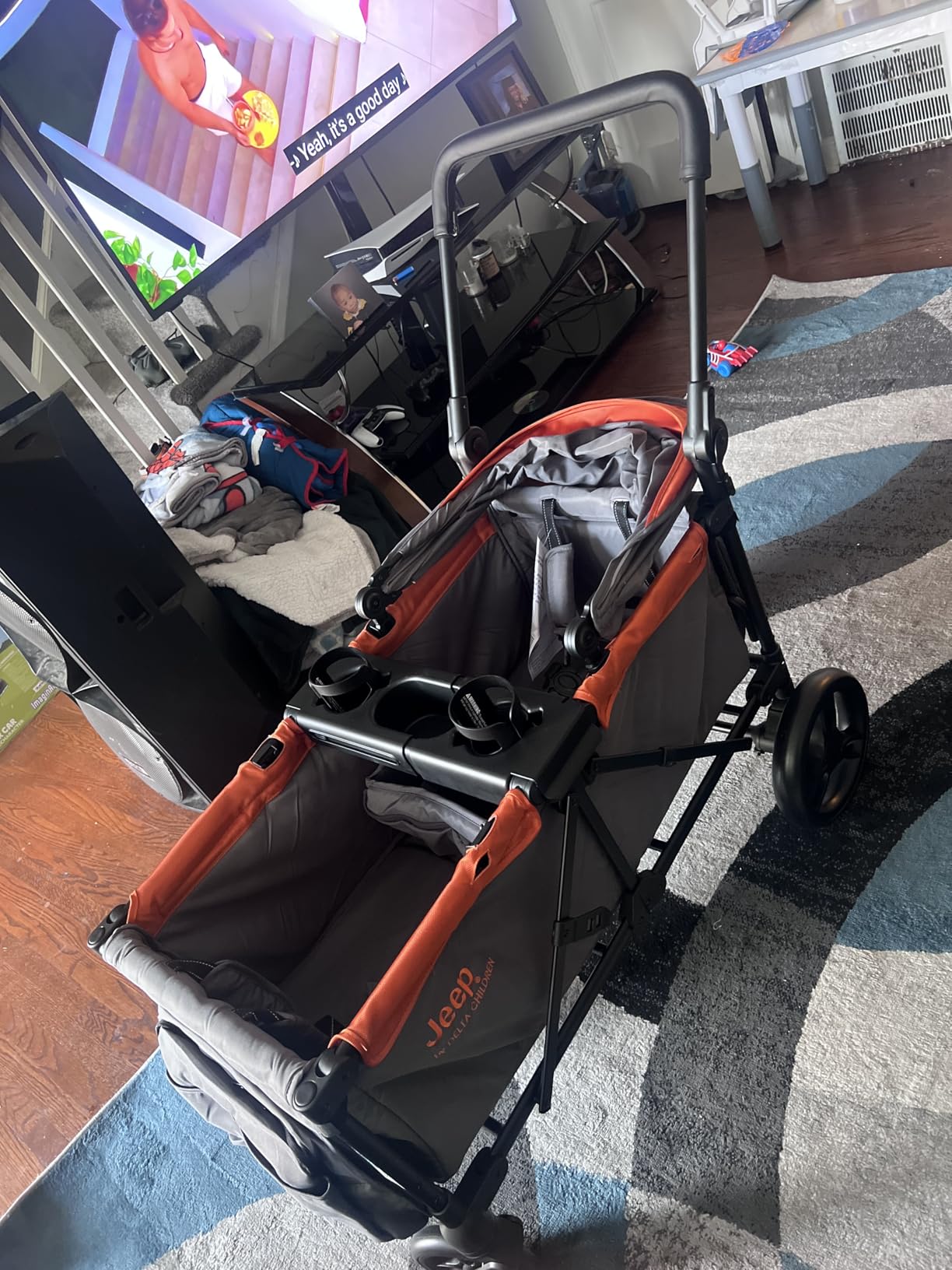 Jeep Sport All-Terrain Stroller Wagon by Delta Children - Includes Canopy, Parent Organizer, Adjustable Handlebar, Snack Tray & Cup Holders, Grey/Olive Green customer photo 1