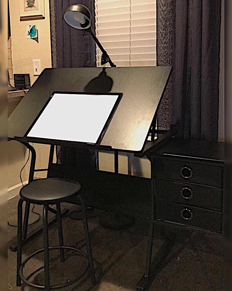 2 Piece Eclipse Ultra Center/Drawing Table with Stool, Angle Adjustable Top, Storage Shelves, and Drawers customer photo 1