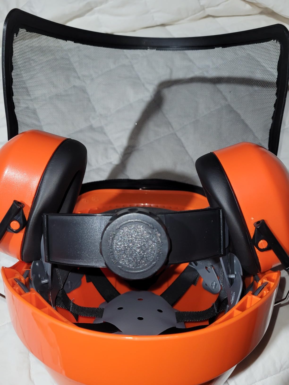 LANON Industrial Forestry Safety Helmet Protection System, ANSI Approved Chainsaw Hard Hats with Adjustable Ear Muffs & Face Shield Visor, 6 Point Adjustable Ratchet Suspension, Class C, Orange customer photo 2