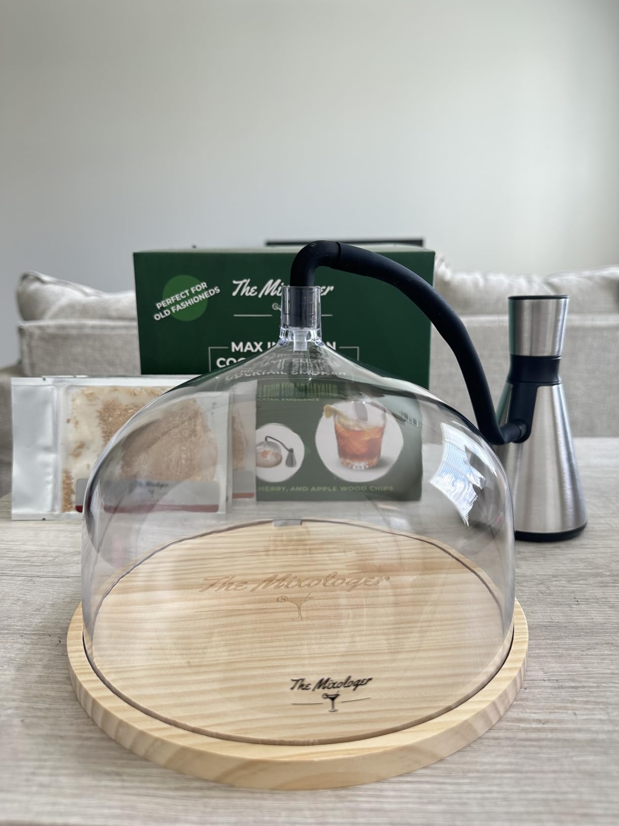 The Mixologer Cocktail Smoker Kit - Whiskey Smoker Glass Dome Infuser for Old Fashioned - Crafty Mixologist Smoking Kit with Torch, Wood Plate & Flavored Chips - Smoker for Drinks customer photo 1