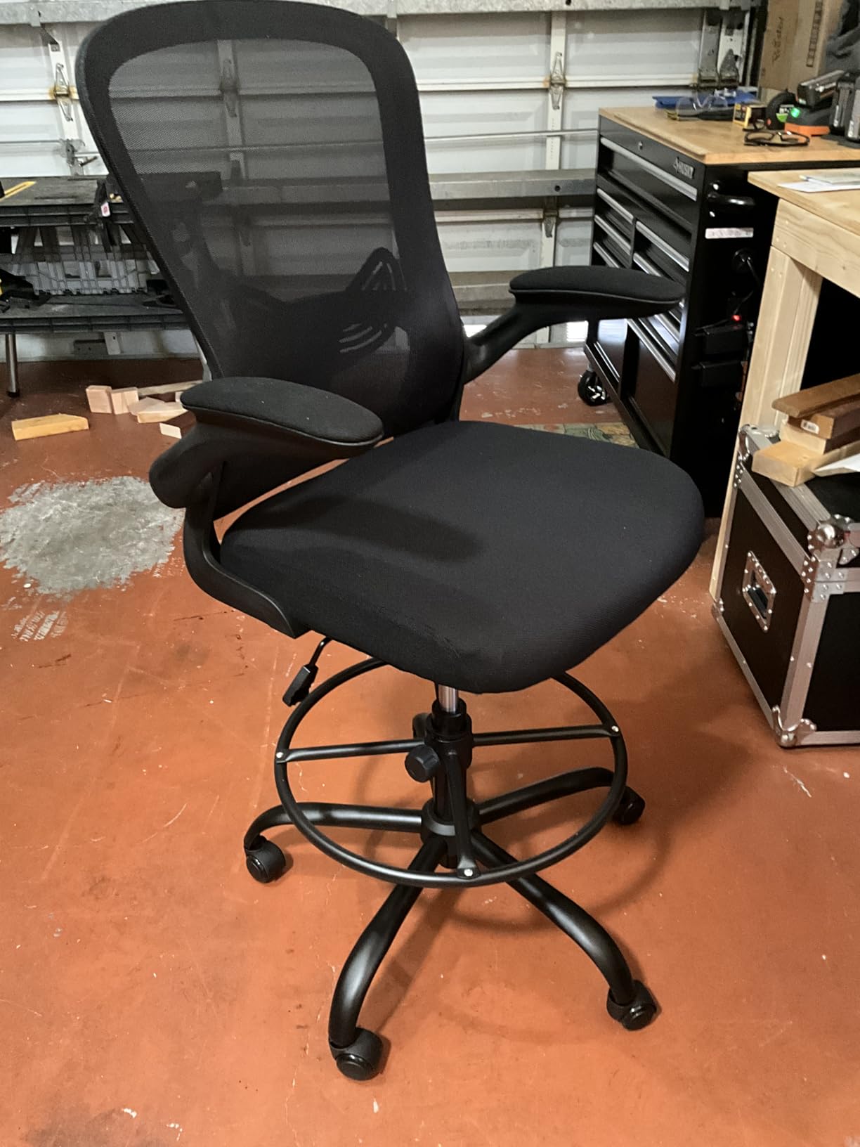 ErGear Drafting Chair, Standing Desk Chair with Flip-Up Armrests, High Desk Chair Adjustable Height, Ergonomic Tall Office Chair with Lumbar Support and Adjustable Footrest Ring customer photo 2