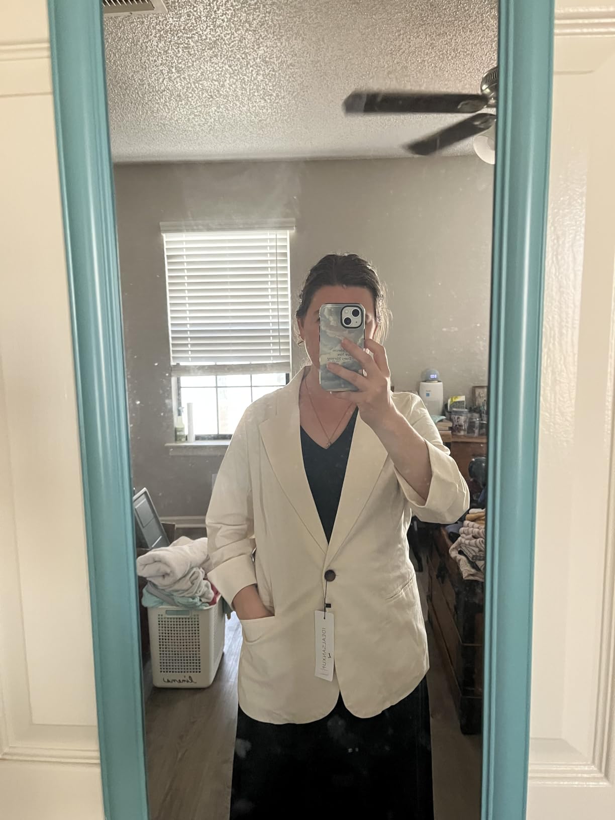 IDEALSANXUN Linen Blazer Women 3/4 Sleeve Lightweight Spring Summer Blazer Jackets customer photo 2