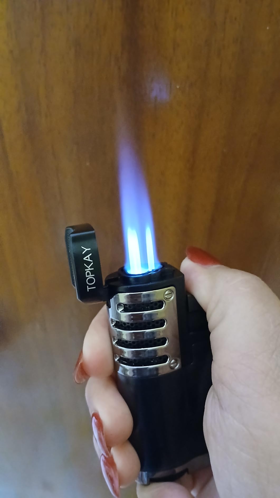 Torch Lighter Butane Refillable Triple Jet Flame Torch Lighters, Windproof Adjustable Flame Butane Torch Lighter with Punch 2 Pack (Without Fuel) customer photo 2