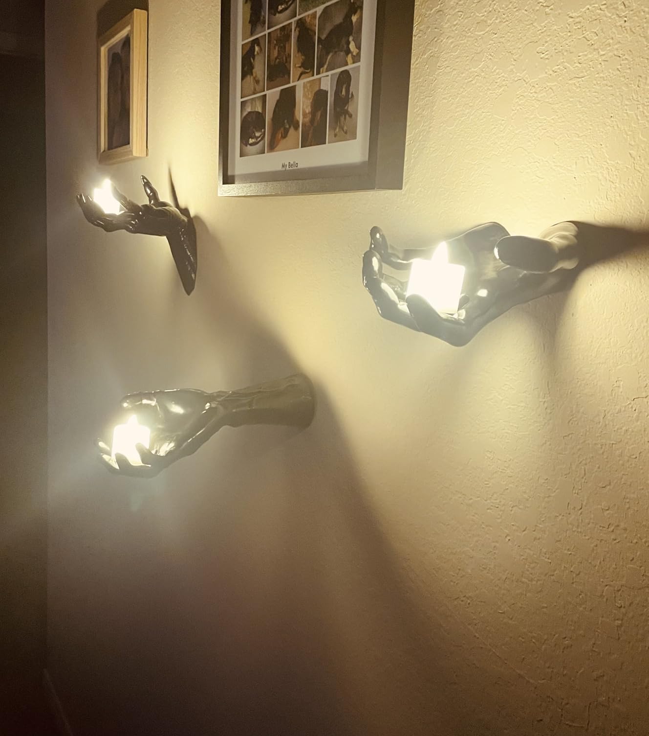 DAZONGE Halloween Decorations, Pack of 3 Wall Mounted Creepy Reaching Hands with Lighted Candles customer photo 2