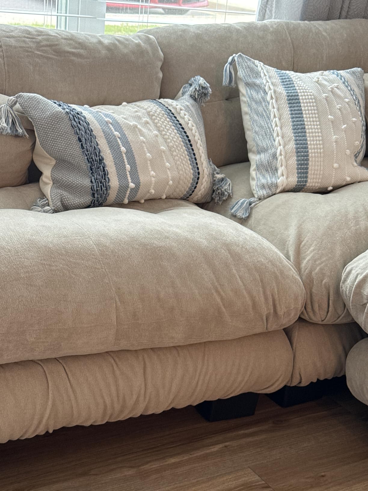 BlissBlush Coastal Blue Decorative Lumbar Pillow Cover 14x36 Boho Long Body Pillow for Bed Farmhouse Lumbar Throw Pillow for Couch Modern Accent Textured Throw Pillowcase customer photo 1