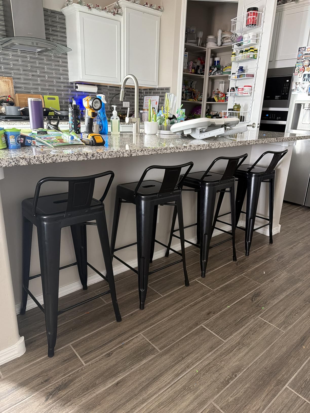 Yaheetech Bar Stools Set of 4, Metal Counter Height Chairs, 30 Inch Industrial Kitchen Stools with Backrest and Footrest for Indoor/Outdoor, Matte Black customer photo 1