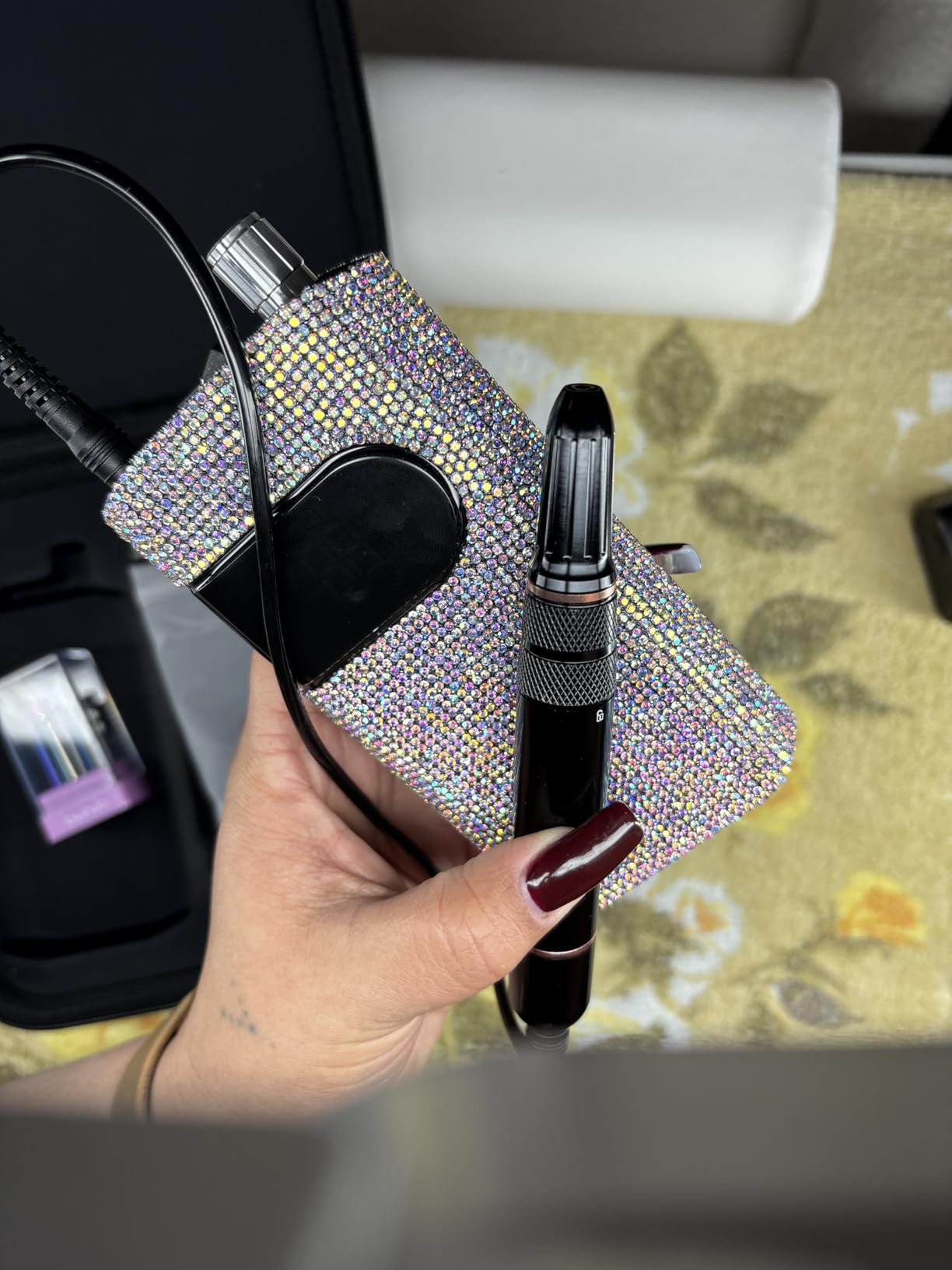 Professional Electric Nail Drill Kit, 35000RPM Cordless Portable Machine for Acrylic Gel Nails, Rechargeable E File With Black Rhinestones, Manicure Tools (Black) customer photo 1