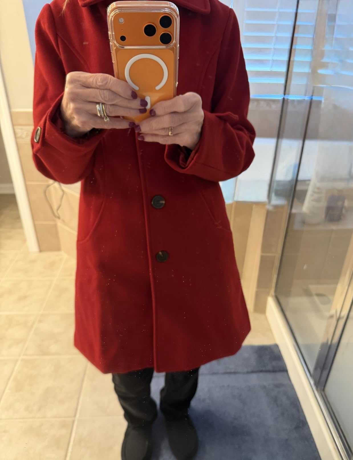 Allegra K Women's Winter Outerwear Overcoat Peter Pan Collar Mid-thigh A-line Single Breasted Pea Coat customer photo 1