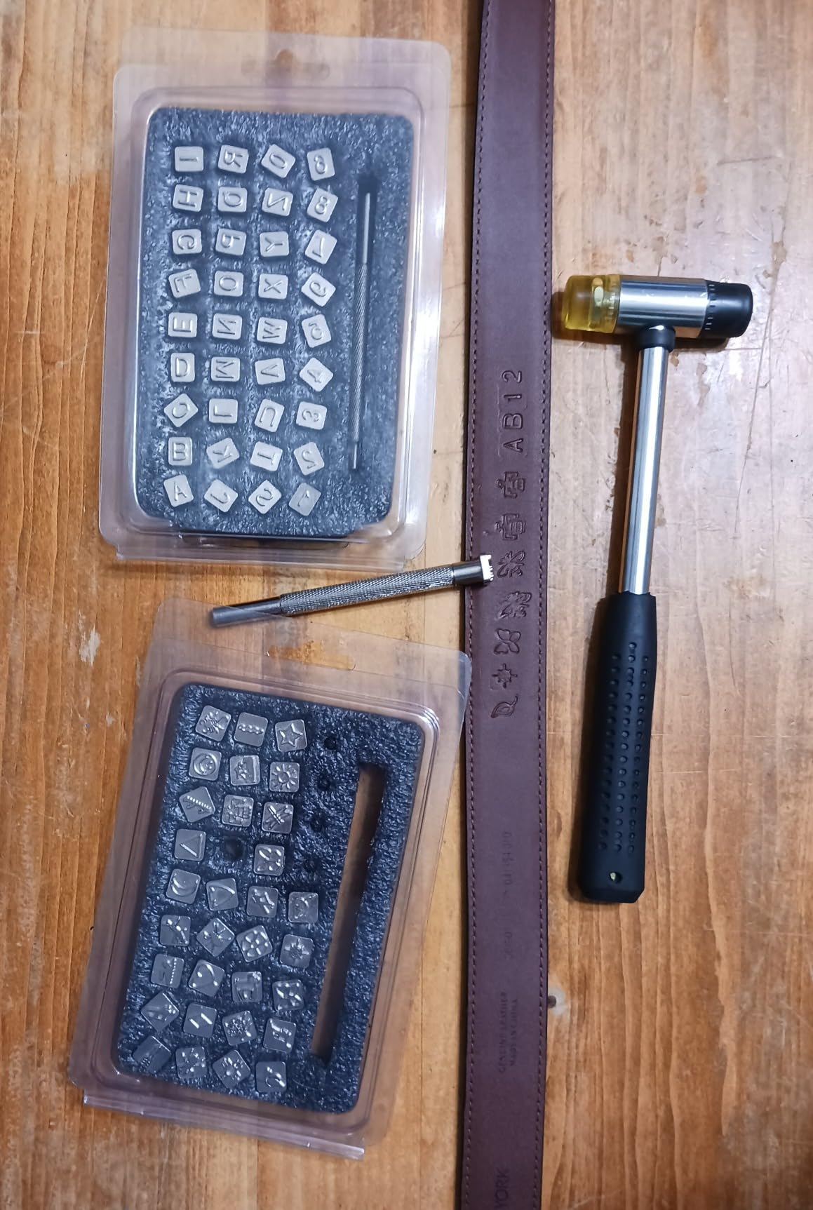 Leather Stamping Tools with Rubber Hammer, 71 PCS Leather Different Shape Saddle Making Stamp Punch Set customer photo 2