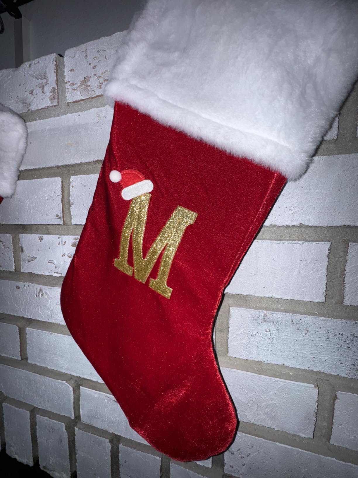 20 Inches Monogram Christmas Stockings with Letters, Large Super Soft Christmas Stockings Red Velvet with White Super Soft Plush Cuff for Christmas Xmas Tree Holiday Fireplace (A) customer photo 2