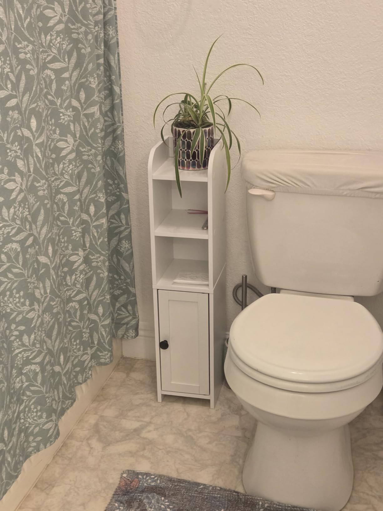 Homhedy Small Bathroom Storage Corner Floor Cabinet with Door and Shelves, Beside The Toilet Paper Stand for Skinny, Narrow Toilet Paper Cabinet, 7.9