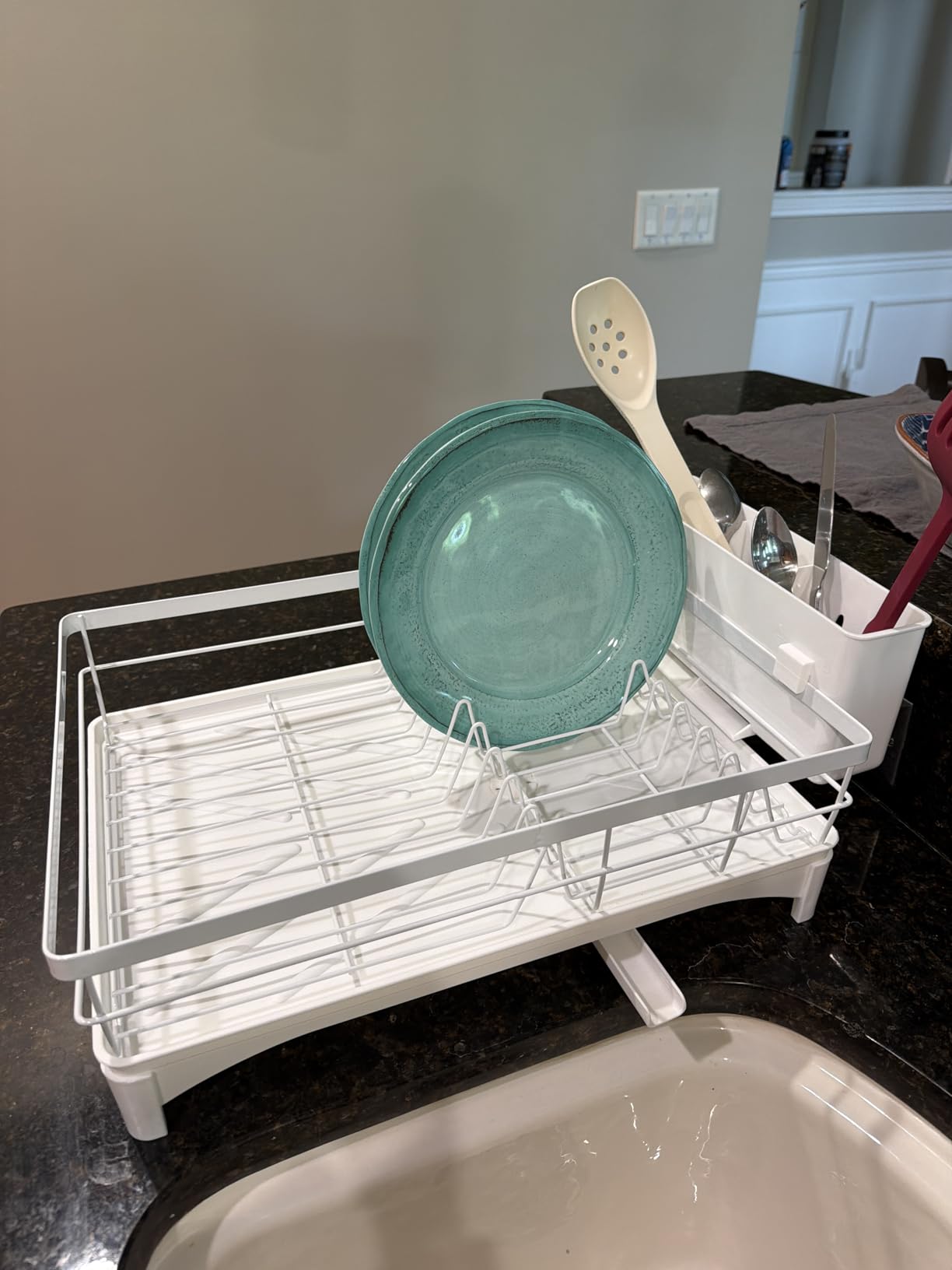 SNTD Dish Drying Rack for Kitchen Counter - Large Dish Rack with Drainboard, Rustproof Dish Drainer with Utensil Holder for Sink, Black customer photo 2