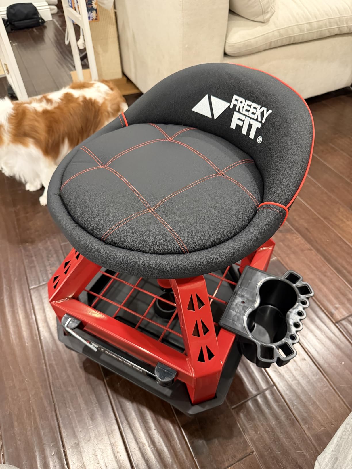 Rolling Shop Stool for Garage with Casters, DO02-Adjustable Height 360 Swivel Shop Seat with Tool Tray Storage, 330 LBS Capacity Padded Mechanic Stool, Magnetic Tool Hold, Heavy Duty, Red customer photo 2
