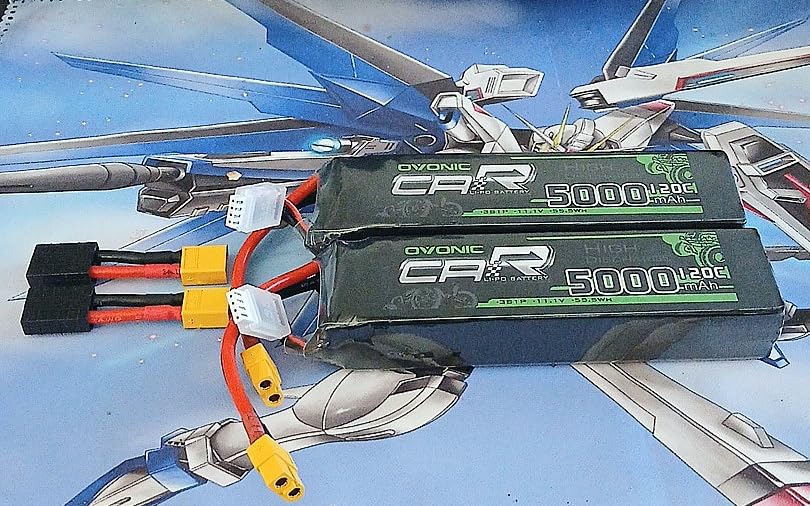 OVONIC 3S LiPo Battery 11.1V 5000mAh 120C with XT60 and TRA Plug Perfect Match RC Car RC Truck Airplane Helicopter Boat Car Racing RC Hobby [6.18''D x 1.81