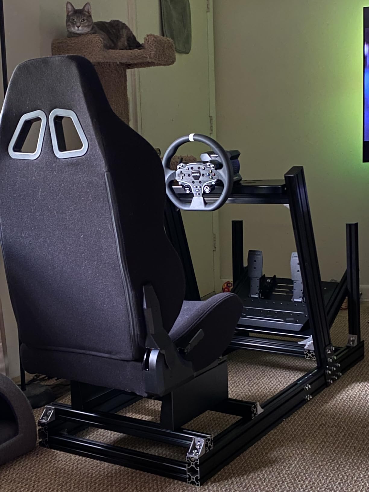 Marada Aluminum Profile Racing Simulator Cockpit with Seat, Unlimited Adjustment, Fit for Thrustmaster, for Fanatec, for Logitech G29 GPro, Sim Frame 8040, Not Include Steering Wheel Pedals Handbrake customer photo 2