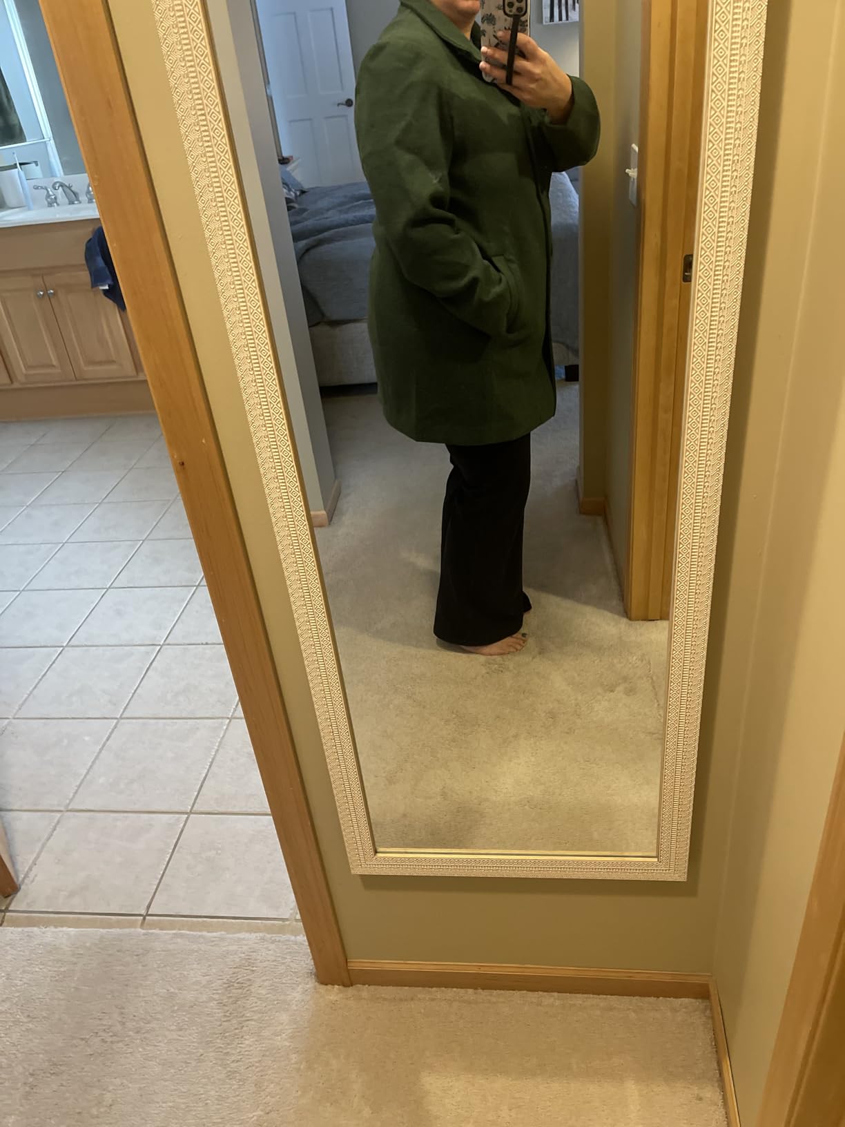Women's Casual Thicken Wool Blend Stand Collar Single Breasted Pea Coat customer photo 2