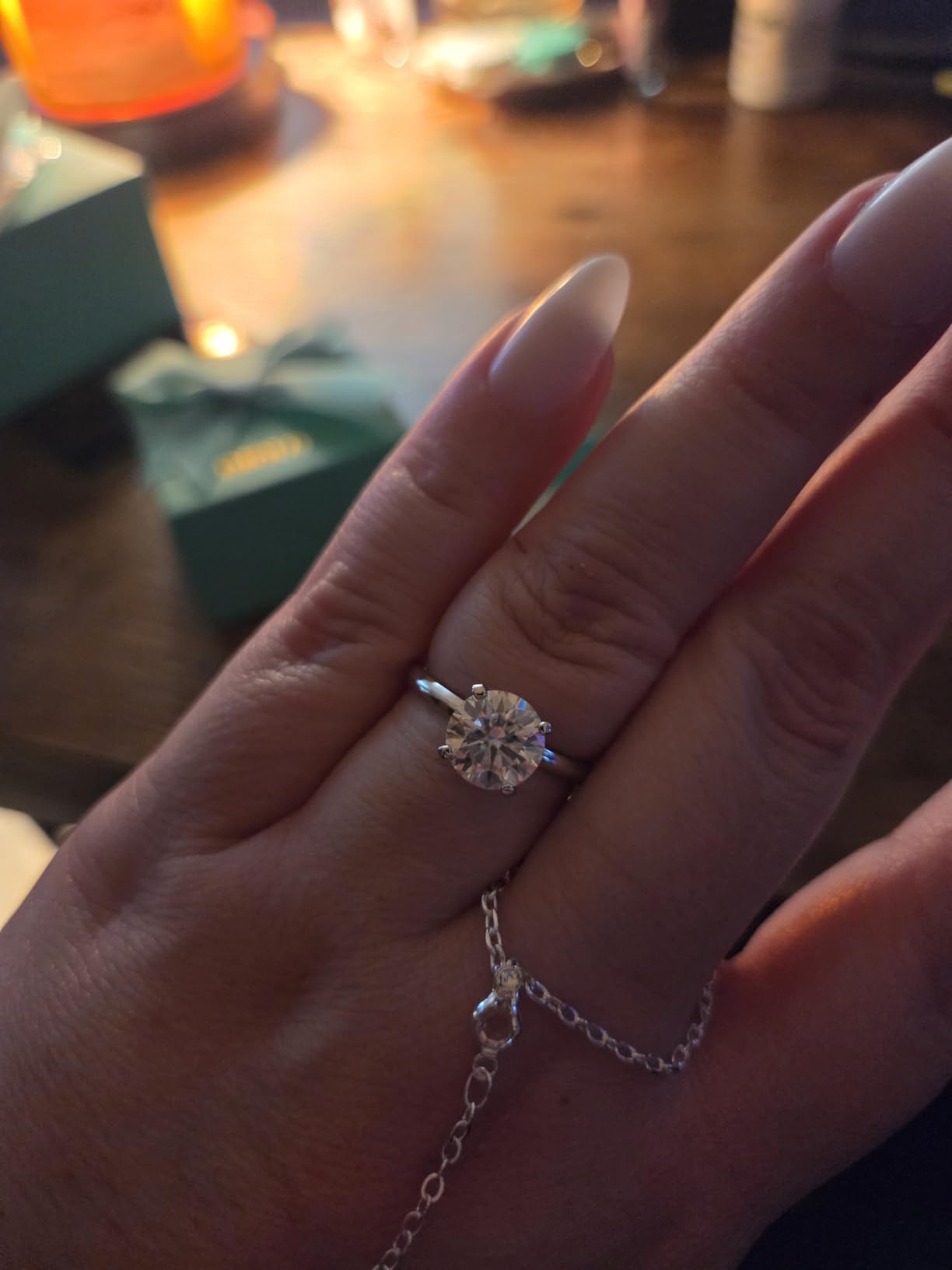 IMOLOVE Solitaire Moissanite Engagement Ring, 1CT D Color VVS1 Clarity, 925 Sterling Silver with 18K White Gold Plated, Ideal Gift for Women customer photo 2