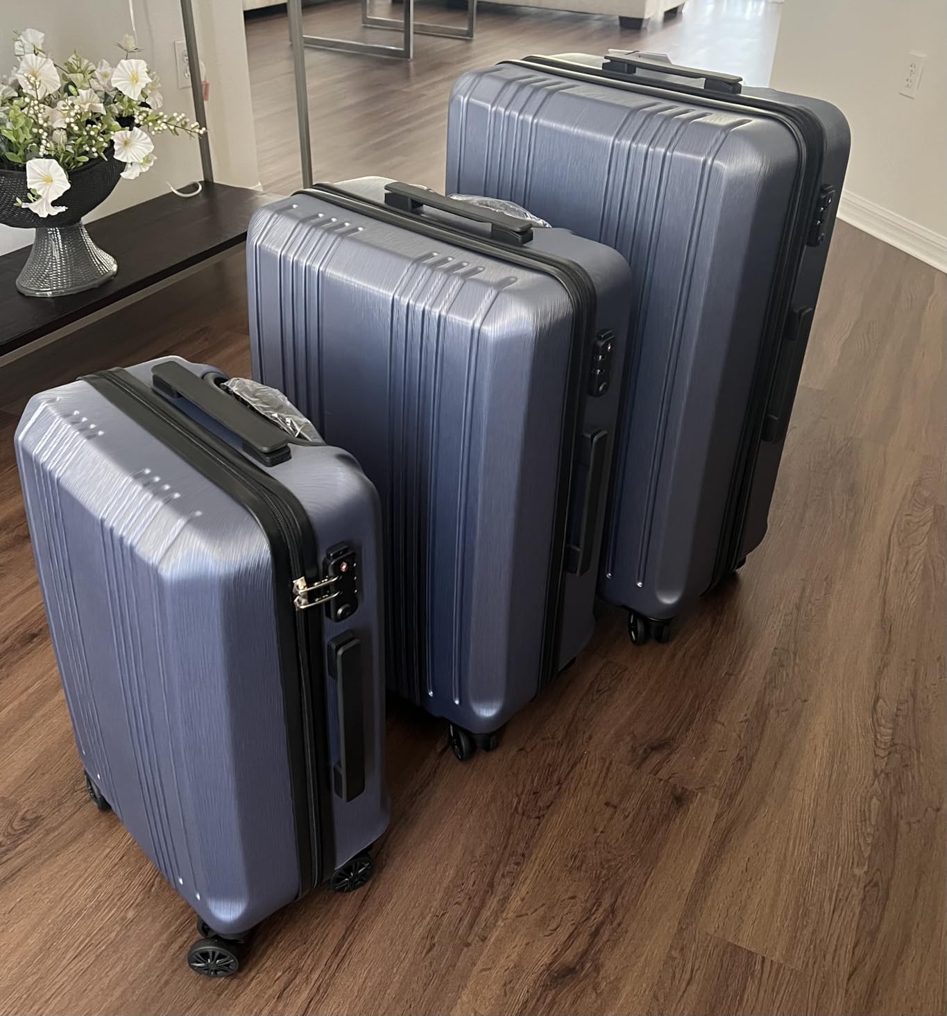 Coolife Luggage 3 Piece Set PC+ABS Hardshell Suitcases with TSA Lock, Spinner Lightweight (ice blue, 3 piece set) customer photo 1