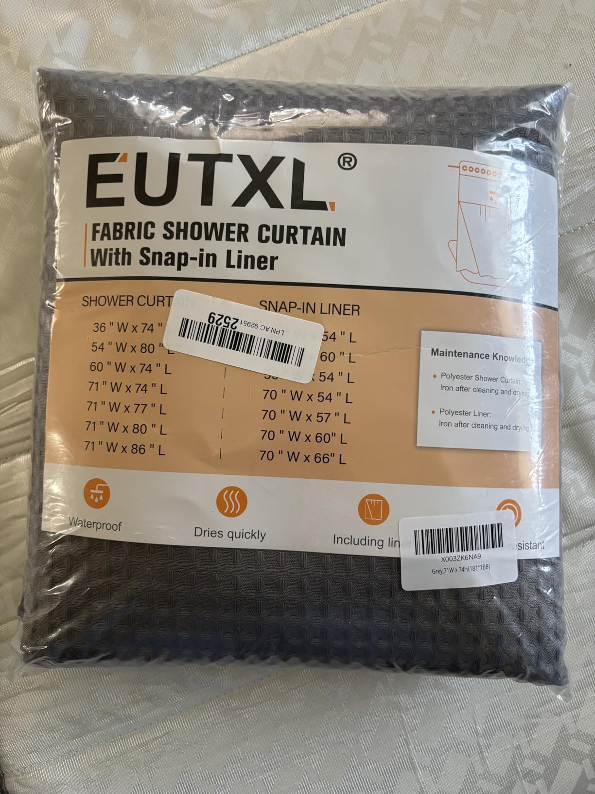 EUTXL Grey Shower Curtain and Liner Set - 230GSM Waffle Weave Textured Heavy Duty, Hotel Luxury Weighted Bath Curtain, 71W x 74H customer photo 2