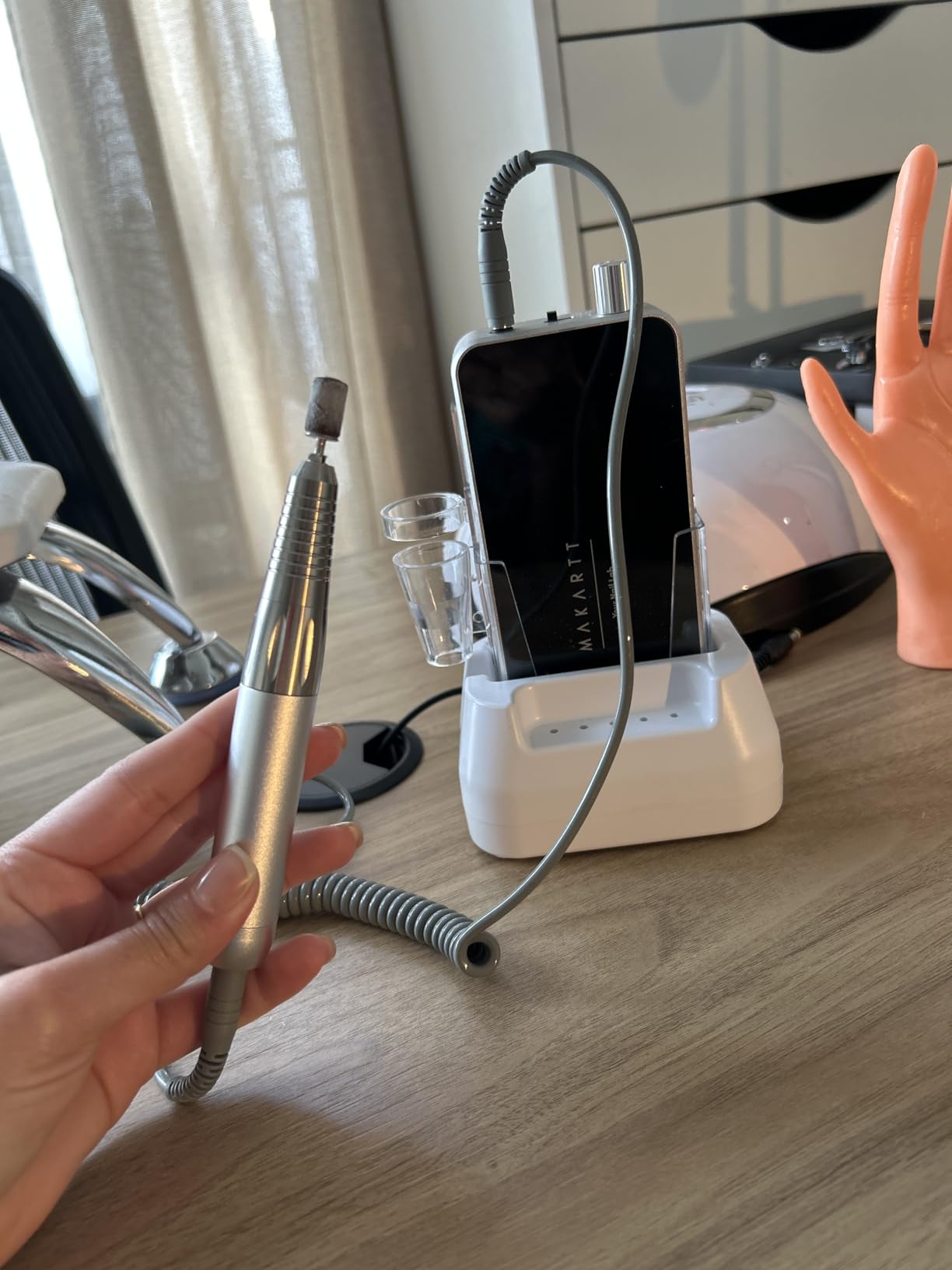 Makartt Nail Drill Professional, 35,000RPM Electric Nail File for Acrylic & Gel Removal, 60W Coreless Motor, 2-in-1 Desktop & Portable, LCD Display, Rechargeable, Quiet, F&R, Nouvella Black customer photo 2