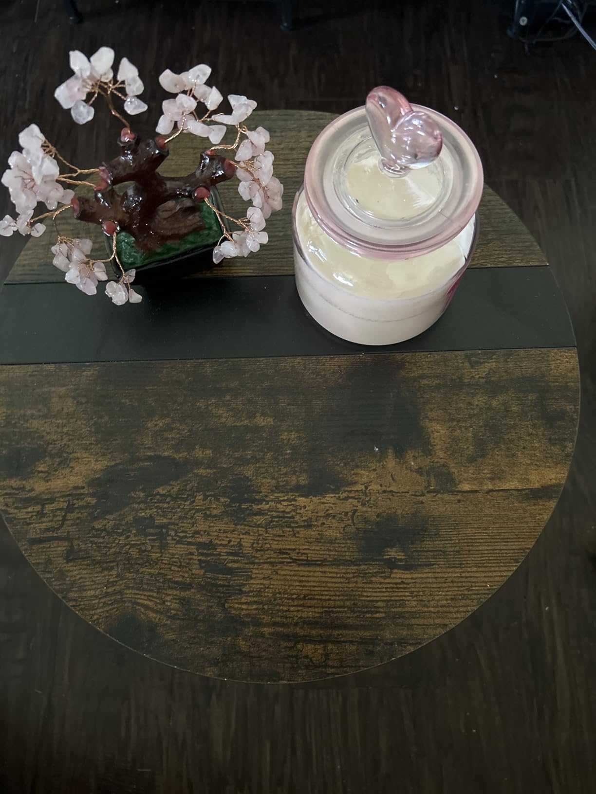 2 Tier Coffee Table in Living Room, Industrial Style Round Coffee Table with Metal Tray, Wood Small Outdoor Coffee Table for Bedroom Balcony Patio, Rustic Brown customer photo 1