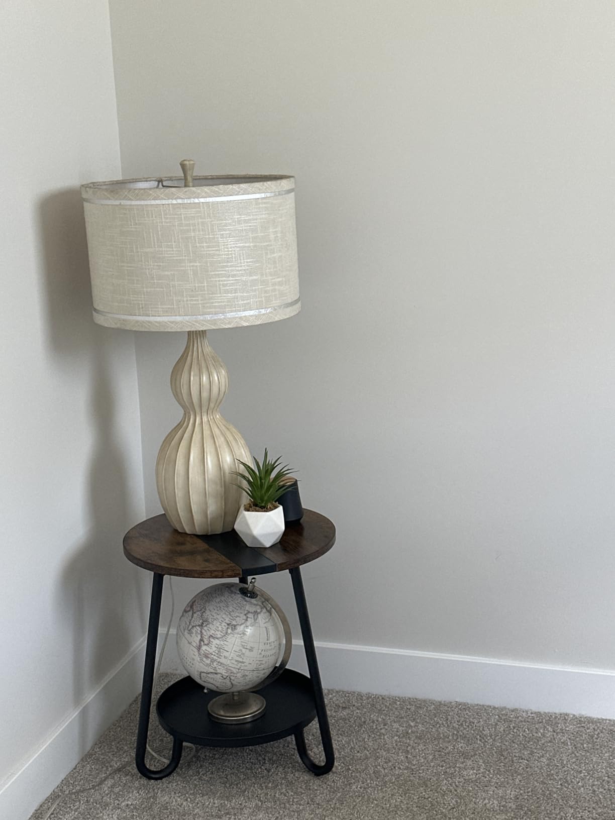 2 Tier Coffee Table in Living Room, Industrial Style Round Coffee Table with Metal Tray, Wood Small Outdoor Coffee Table for Bedroom Balcony Patio, Rustic Brown customer photo 2