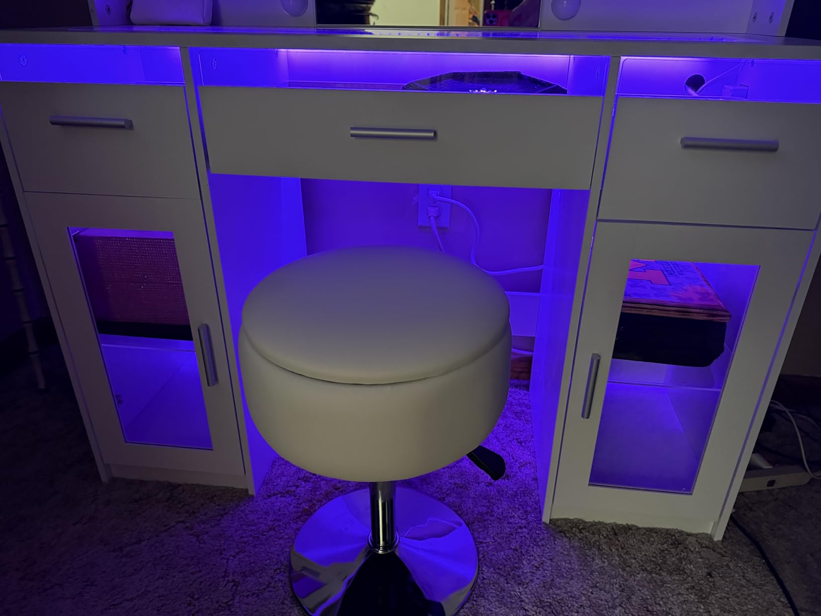 Adjustable Ottoman Stool White Vanity Stool Vanity Chair for Makeup Room Stool Chair for Vanity Stool with Storage Makeup Stools with Storage Swivel Makeup Chair for Bathroom Faux Leather customer photo 2