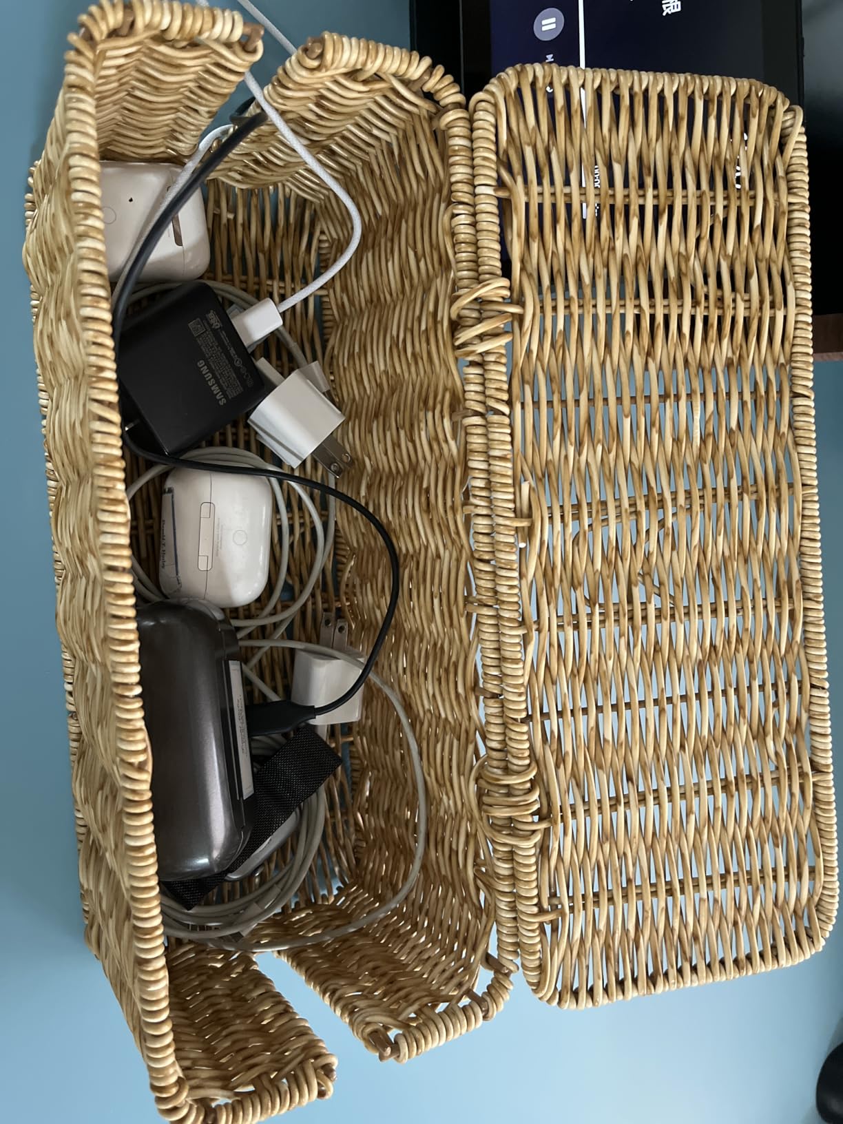 Cable Management Box, Handmade Rattan Cable Organizer with 2 Open Slots, Cord Hider for Power Strip, Router & USB Hub, Registered U.S. Design Patent (D1,112,102), 13