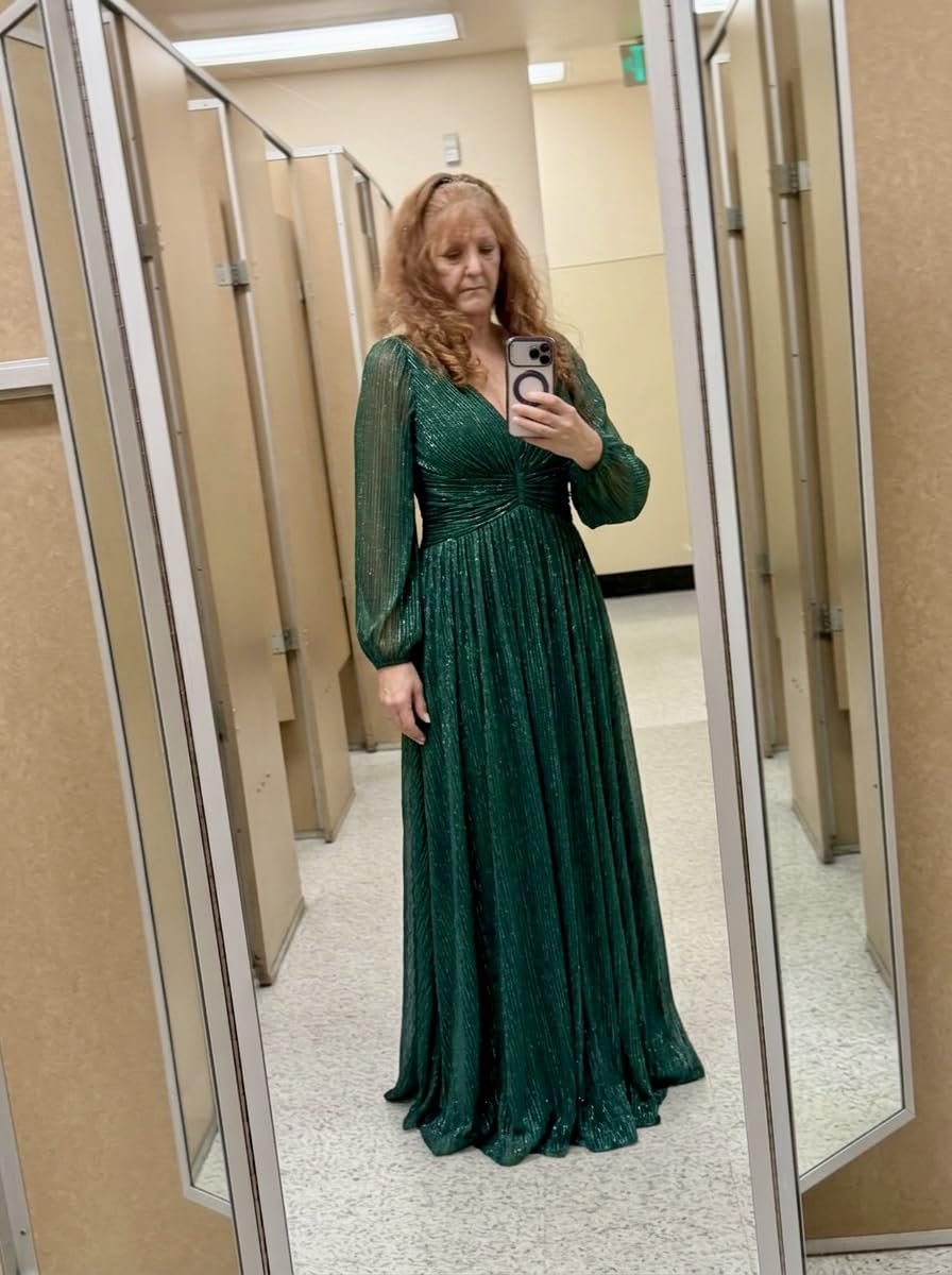 Ever-Pretty Women's A-Line Glitter Formal Dresses V-Neck Long Sleeves Floor Length Evening Gowns Mother of Bride Dress customer photo 1