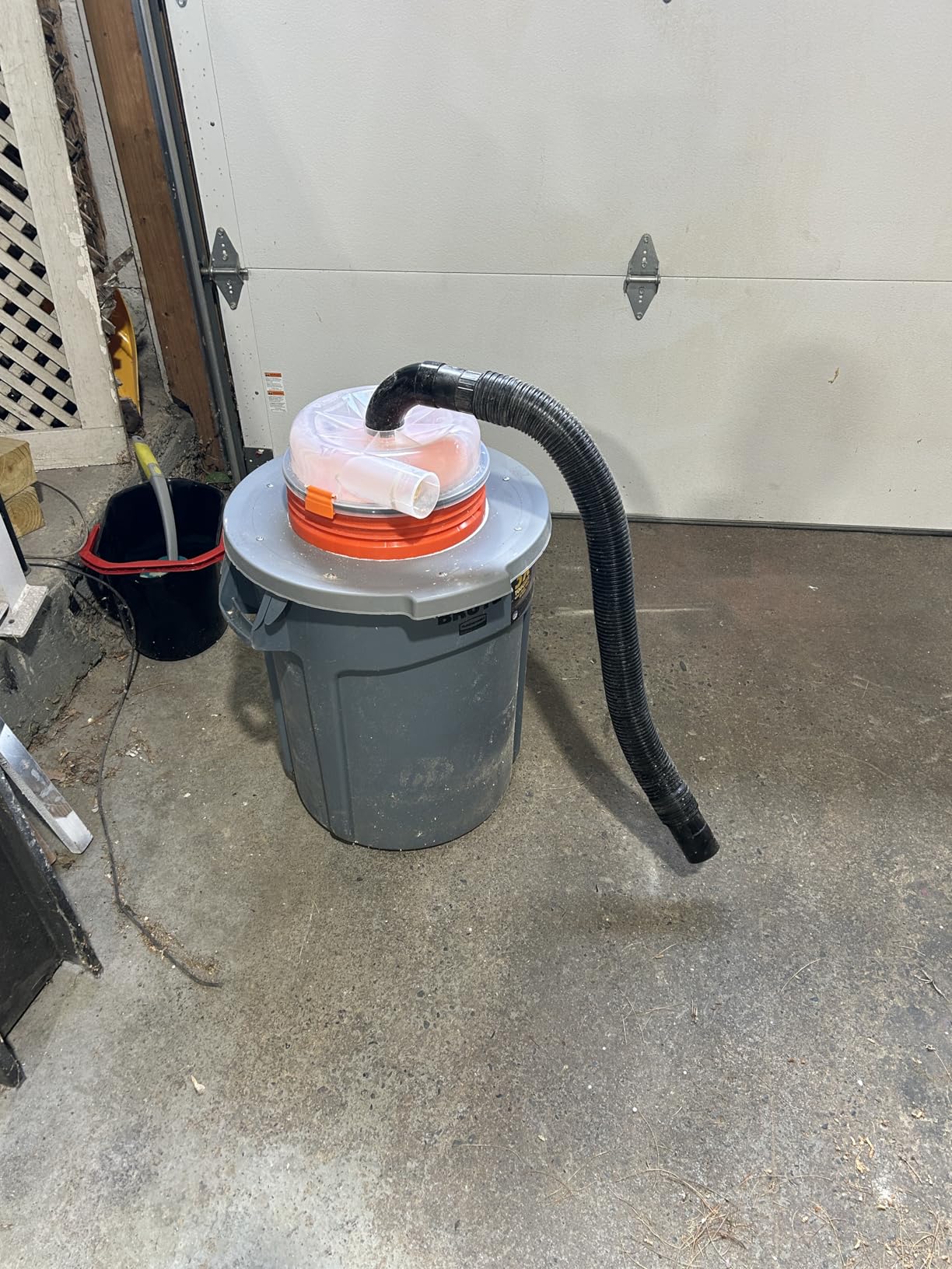 The Dustopper PRO, Low-Profile Dust Separator for Shop Wet/Dry Vacuums with at least 5HP. Includes High-Flow 90 Degree Sweep Elbows and Connection Hose. Fits Standard 5 Gallon Buckets, Made in USA customer photo 1