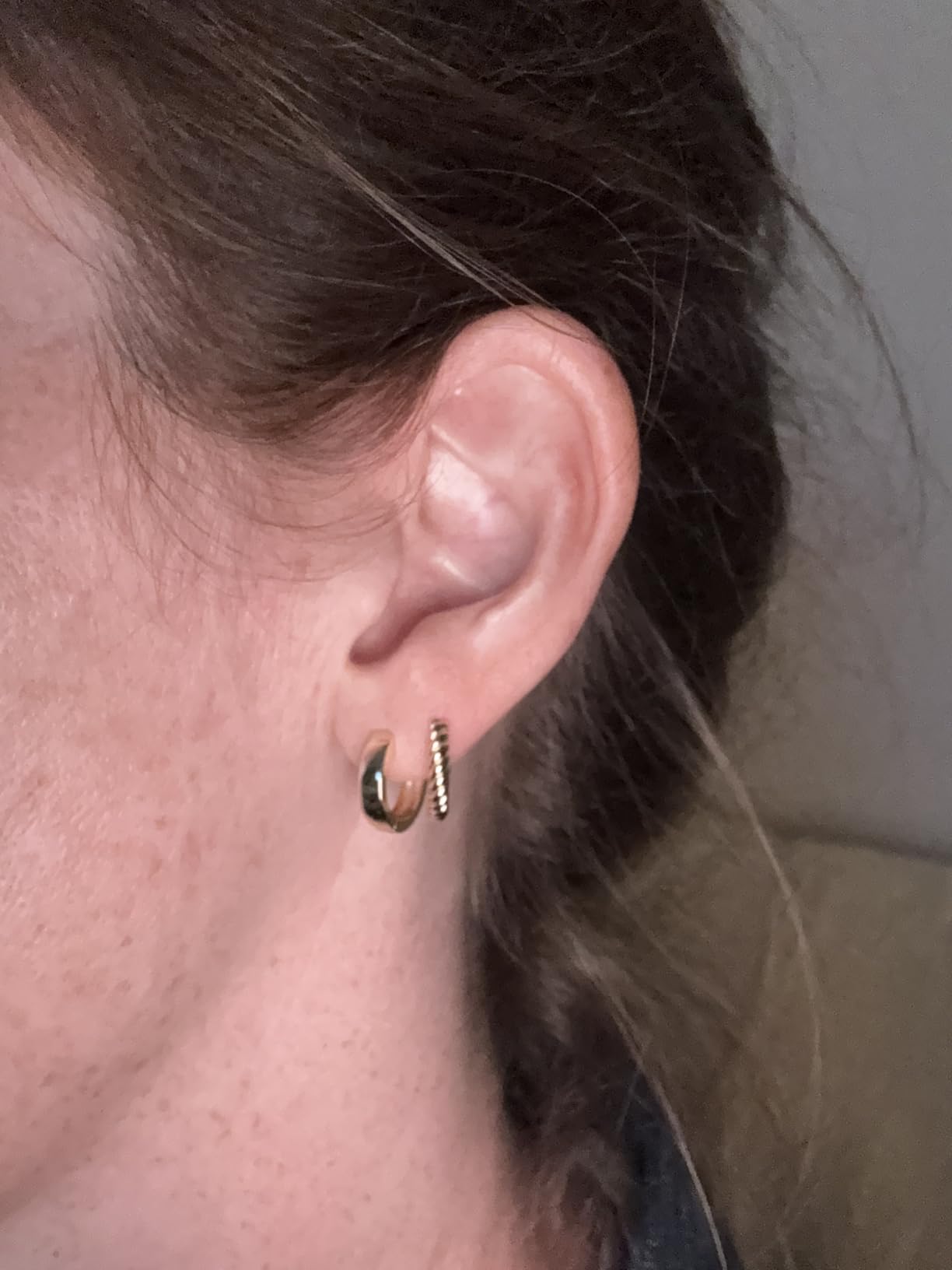 Gold Hoop Earrings for Women - 14K-18K Yellow Gold Plated 925 Sterling Silver - Hypoallergenic 3-Pair Small Hoop Earings Set with Cubic Zirconia - Rope Teardrop & Chunky Huggie Styles Earscape Piercings customer photo 2
