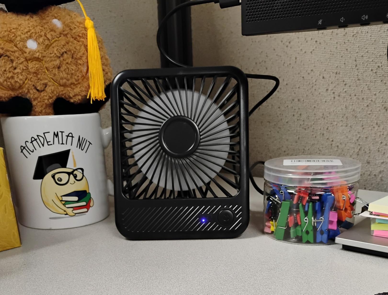 Koonie USB Desk Fan, Strong Wind Ultra Quiet Small Personal Fan with 180 Degree Tilt Folding and 3 Speeds Adjustable, USB-C Corded Powered Mini USB Fan for Office Desktop Bedroom customer photo 2