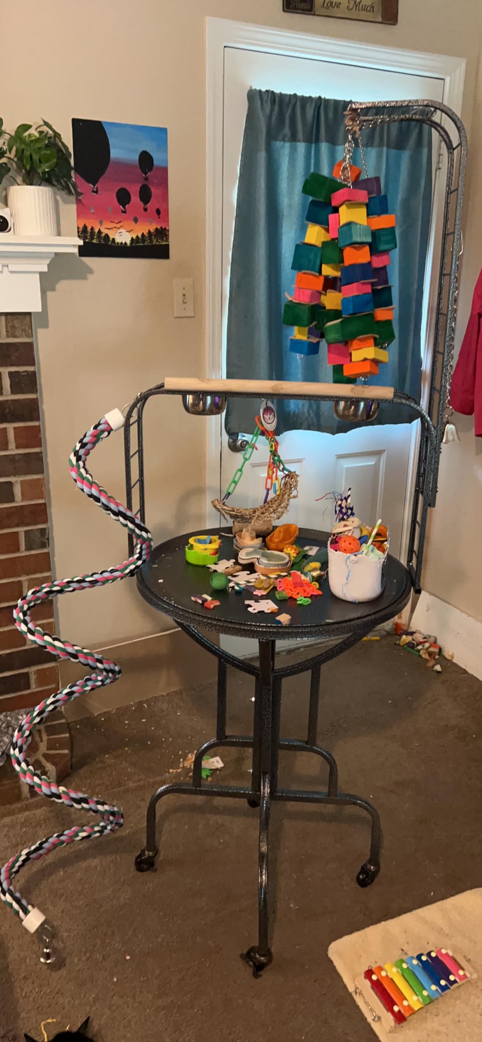 Elegant and Durable Wrought Iron Parrot Bird Play Perch Sturdy 4-Leg Rolling Stand Perch Gym Ground with Removable No Rust Stainless Steel Tray and Feed Cups Toy Hook customer photo 1