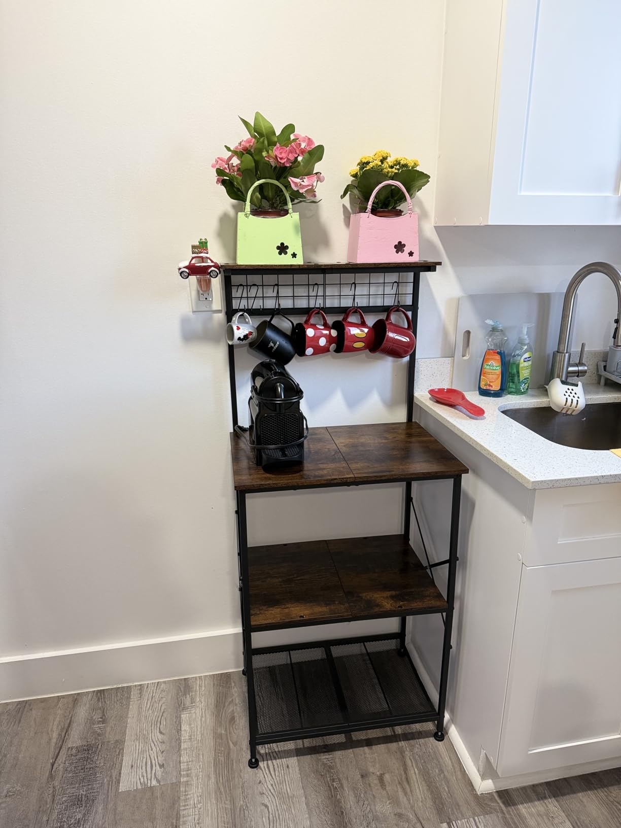 Furologee Kitchen Bakers Rack with Power Outlet, Microwave Oven Stand with Storage 4 Tiers, Coffee Bar Table with 6 S Hooks customer photo 2