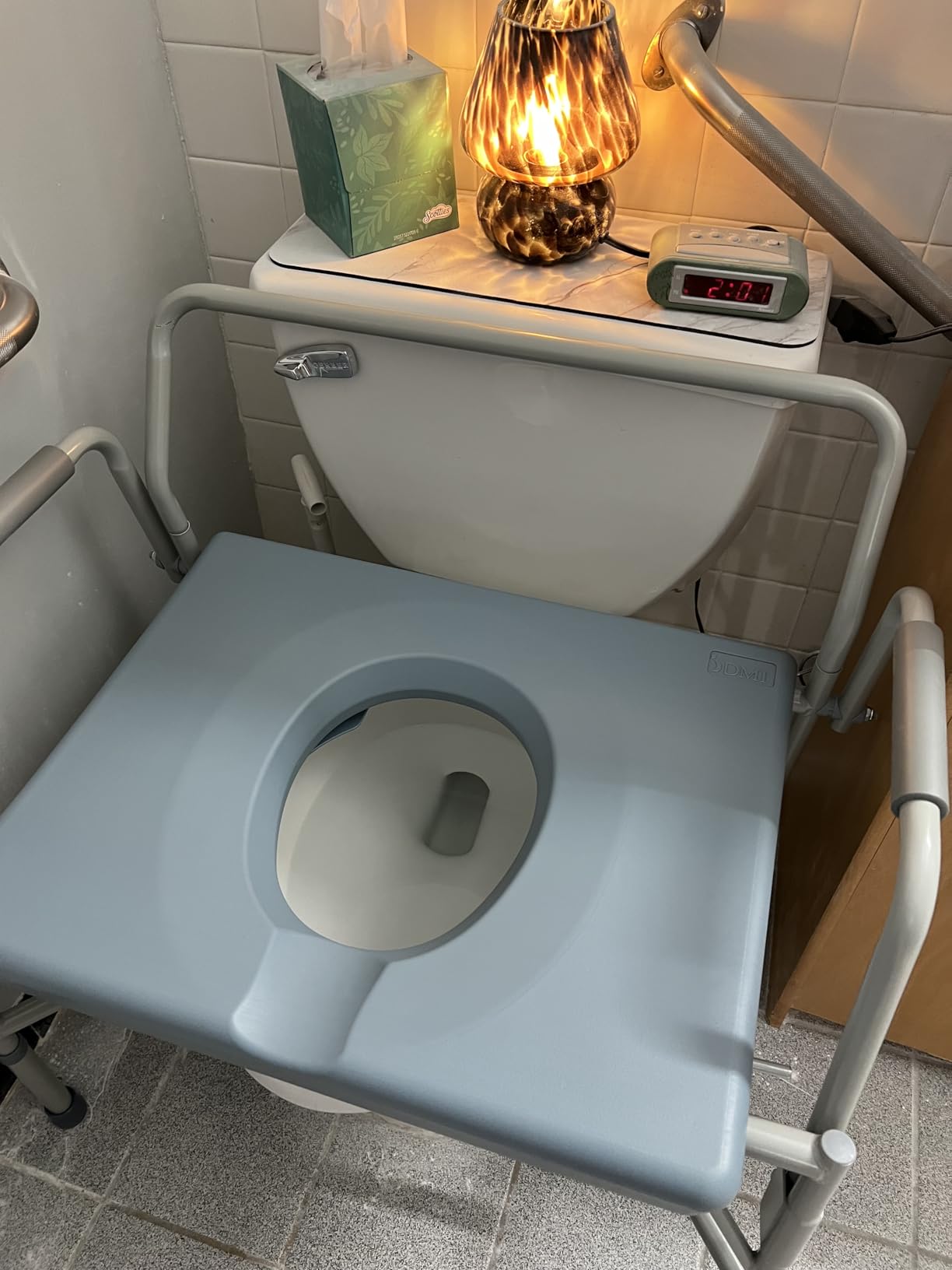 DMI Drop Arm Portable Toilet Commode, Extra-Wide Seat, 500 Pound Weight Capacity, Bucket with Lid Included, Adjustable Legs, Elderly Assistance Products, Grey customer photo 1