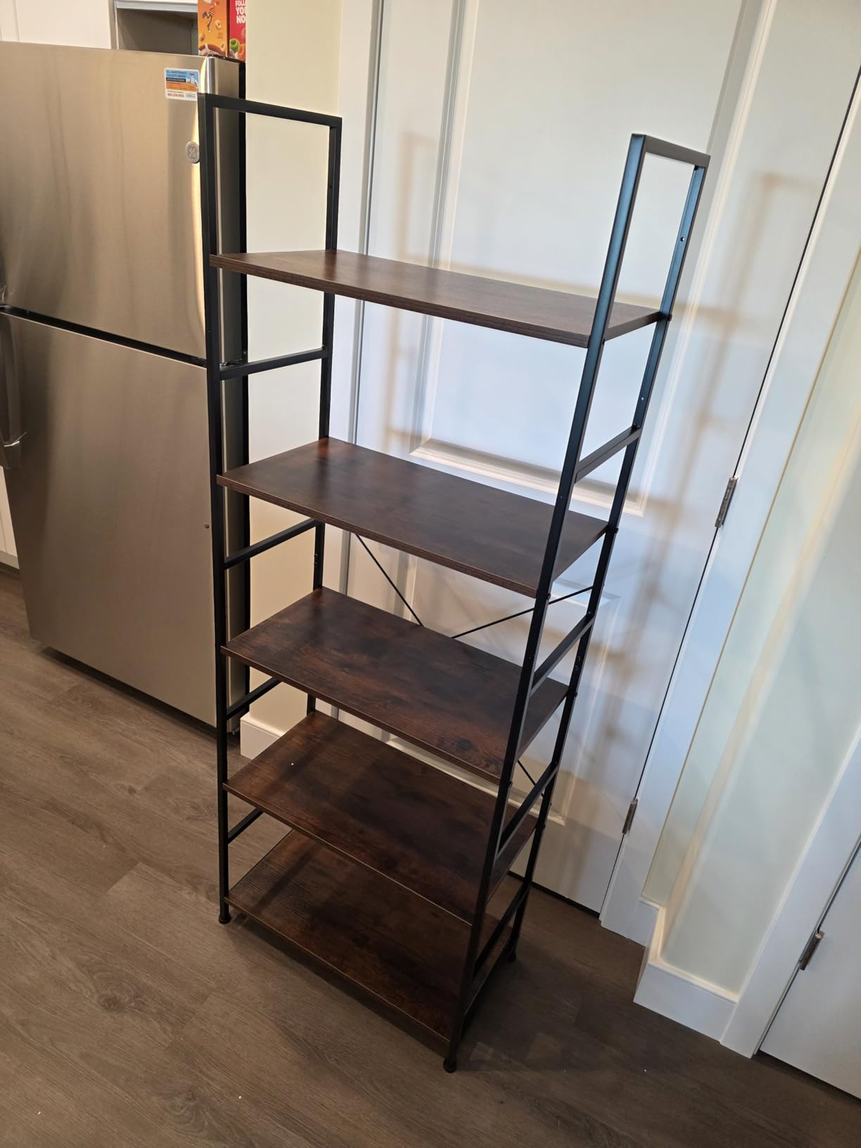 DUMOS 5 Tiers Bookshelf, Classical Modern Book Shelf, Tall Display Shelves in Living Room/Home/Office, Storage Organizer for CDs/Books/Movies, Rustic Brown customer photo 1