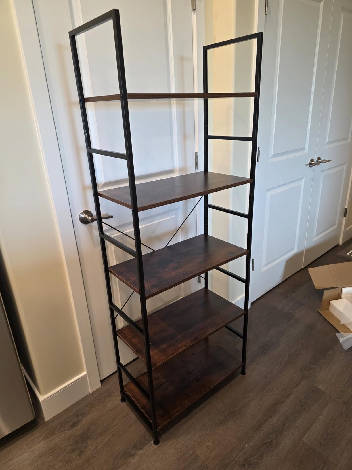 DUMOS 5 Tiers Bookshelf, Classical Modern Book Shelf, Tall Display Shelves in Living Room/Home/Office, Storage Organizer for CDs/Books/Movies, Rustic Brown customer photo 2
