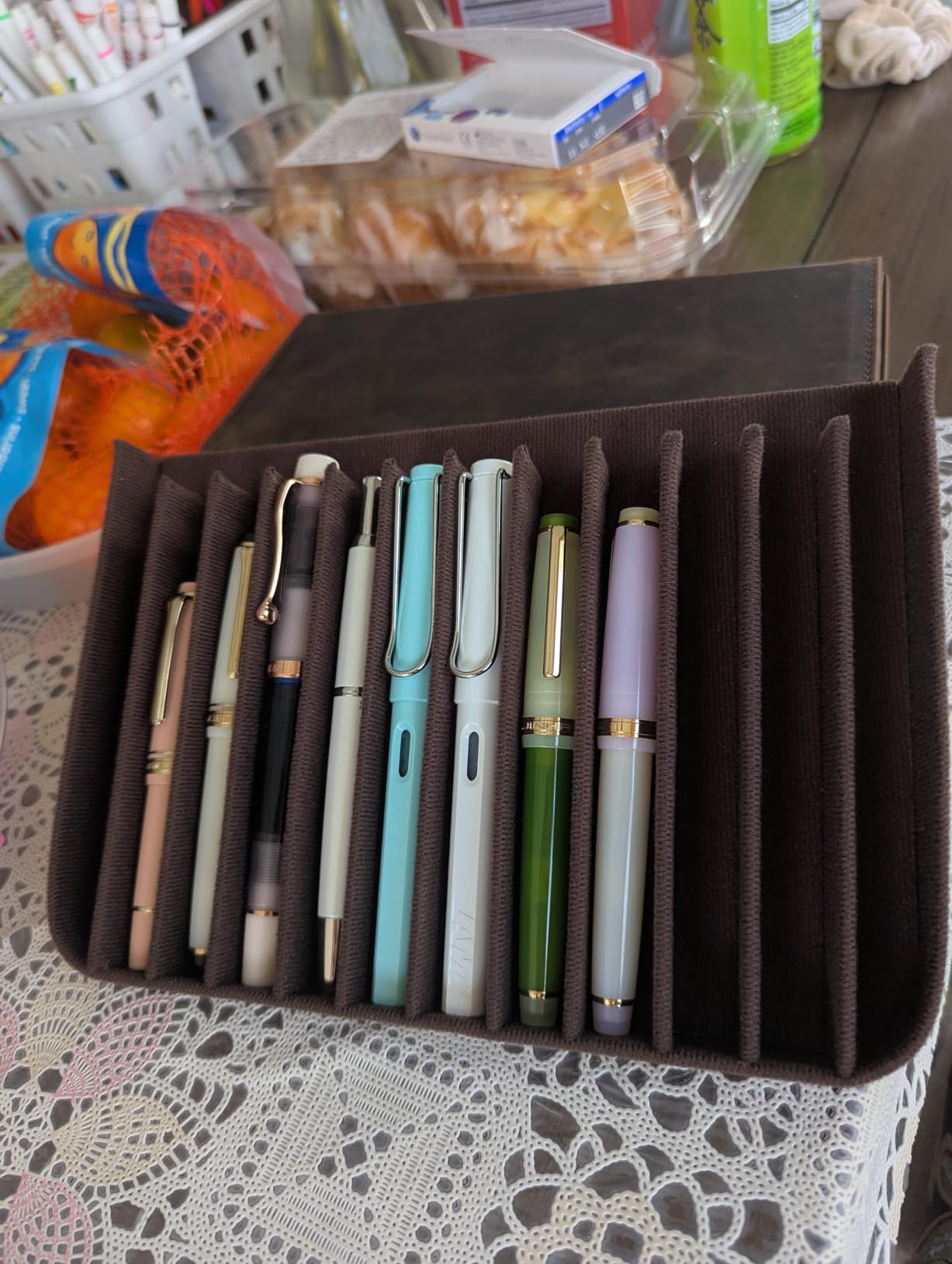 Lanxivi 12 Fountain Pen Case Genuine Leather Organizer, Crazy Horse Cowhide Leather Portable Pen Bag Pouch Drawer Style customer photo 2