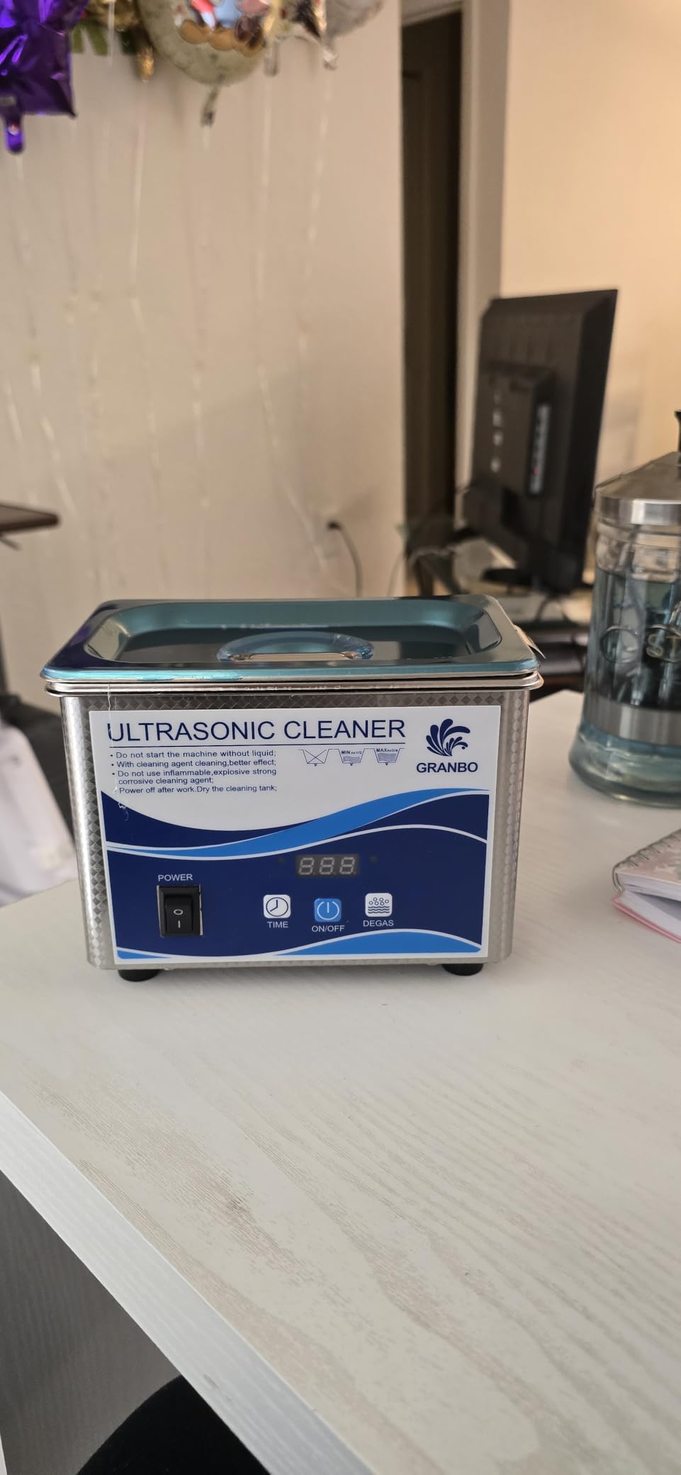 Granbo Ultrasonic Cleaner 3.2L 120W Jewelry Cleaning Ultrasonic Machine 40kHz with Heater Timer and Degassing, 110V Digital Ultrasonic Parts Cleaner for Denture Dental Oral Irrigator Parts Glasses customer photo 1