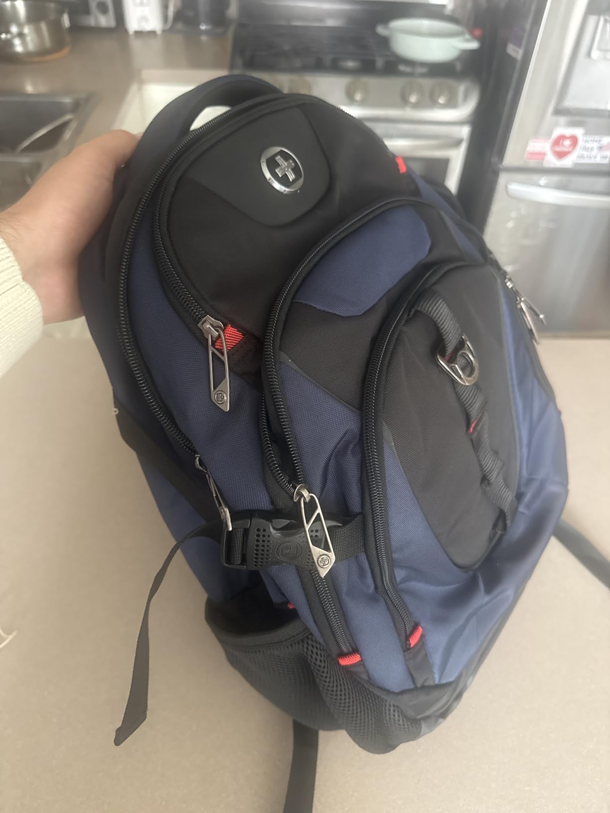 Swissdigital Design Laptop Backpack with USB Charging Port, Travel Backpack Fits 15.6 inches Computer, 31L College School Backpack for Men, Blue/Black | SD803-12 customer photo 1