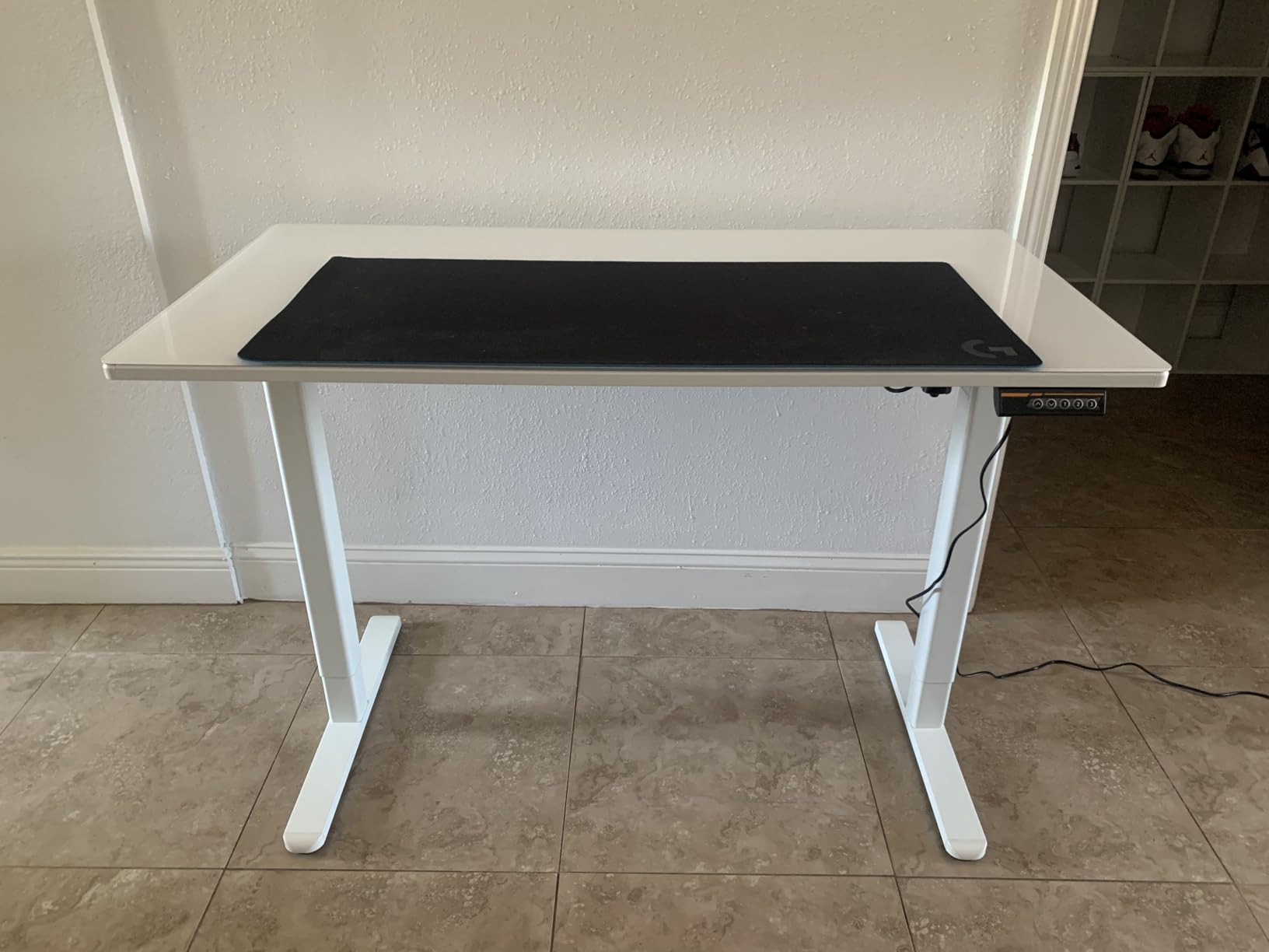 Glass Standing Desk, 48x24 Inch Electric Standing Desk Adjustable Height Quick Install Home Office Computer Desk, Black customer photo 1