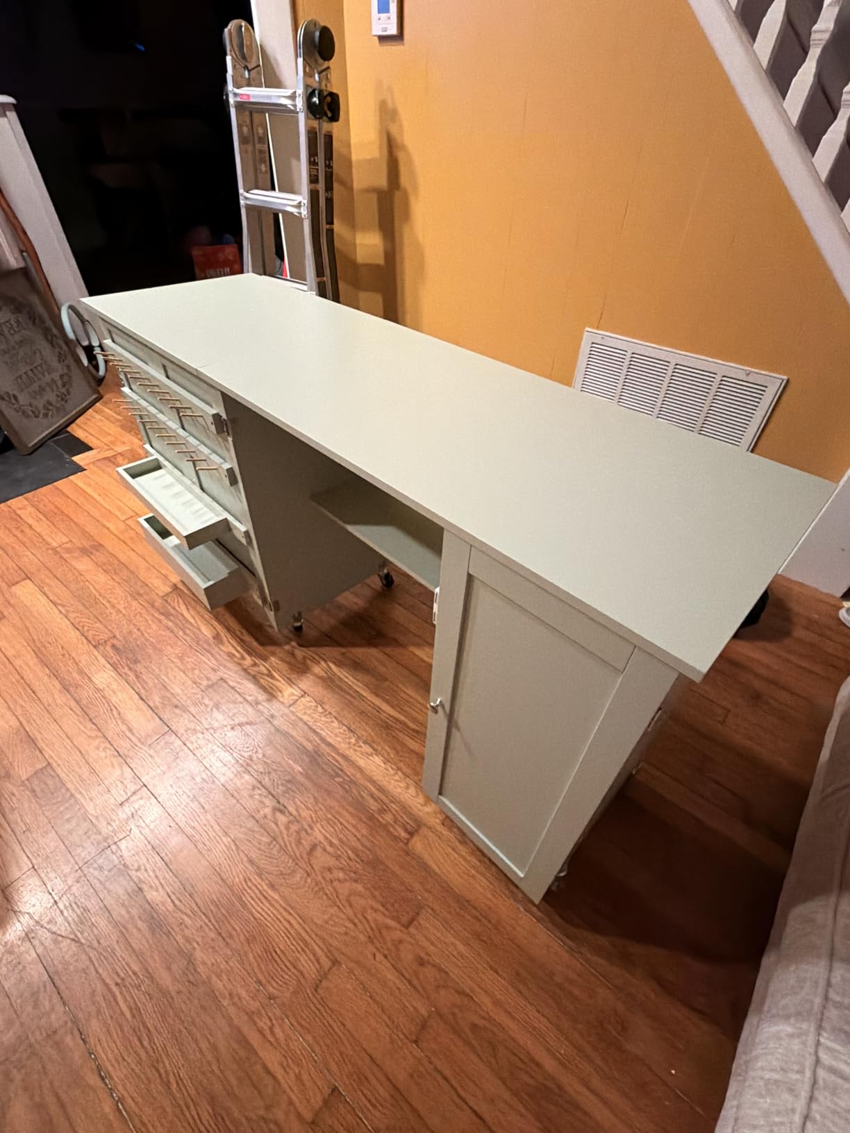 Best Choice Products Large Folding Sewing Table, Multipurpose Portable Craft Station & Side Desk w/Compact Design, Caster Wheels, Storage Shelves, 2 Storage Trays, Magnetic Doors - Natural/White customer photo 1