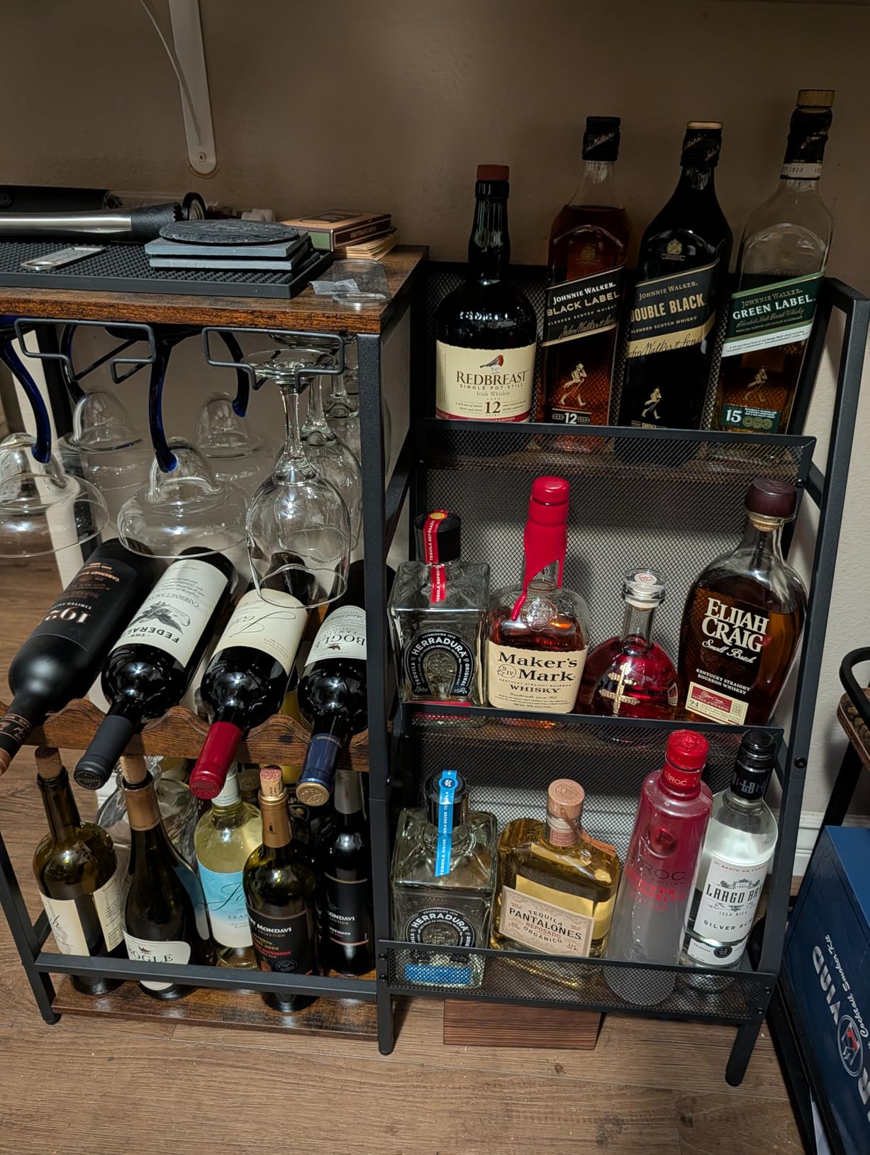 Versatile Liquor Stand for Home Bar, Wine Rack Freestanding Floor, Mini Bar Table for Liquor Whiskey Wine, 3-Tier Trapezoidal Liquor Bottle Display Shelf with Glass Holder and Fences(Patent Pending) customer photo 1
