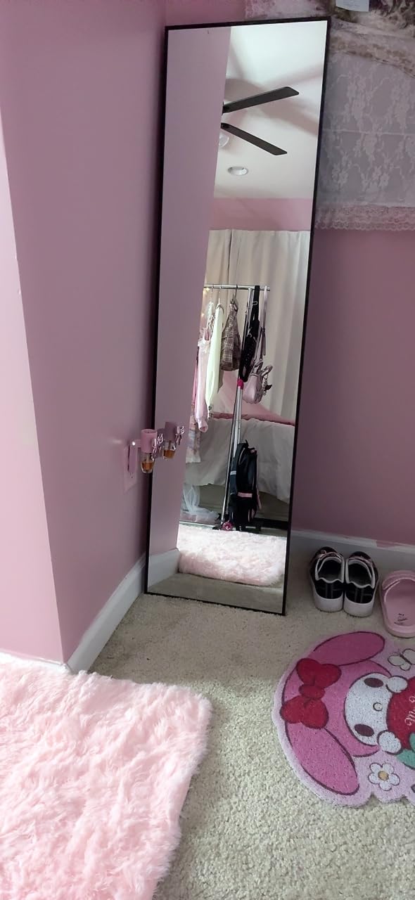 Delma Wall Full Length Mirror,Standing Mirror Full Body,Large Floor for Wall Door Bedroom Bathroom Living Room with Aluminium Frame(with Stand,56x15-Black) customer photo 2